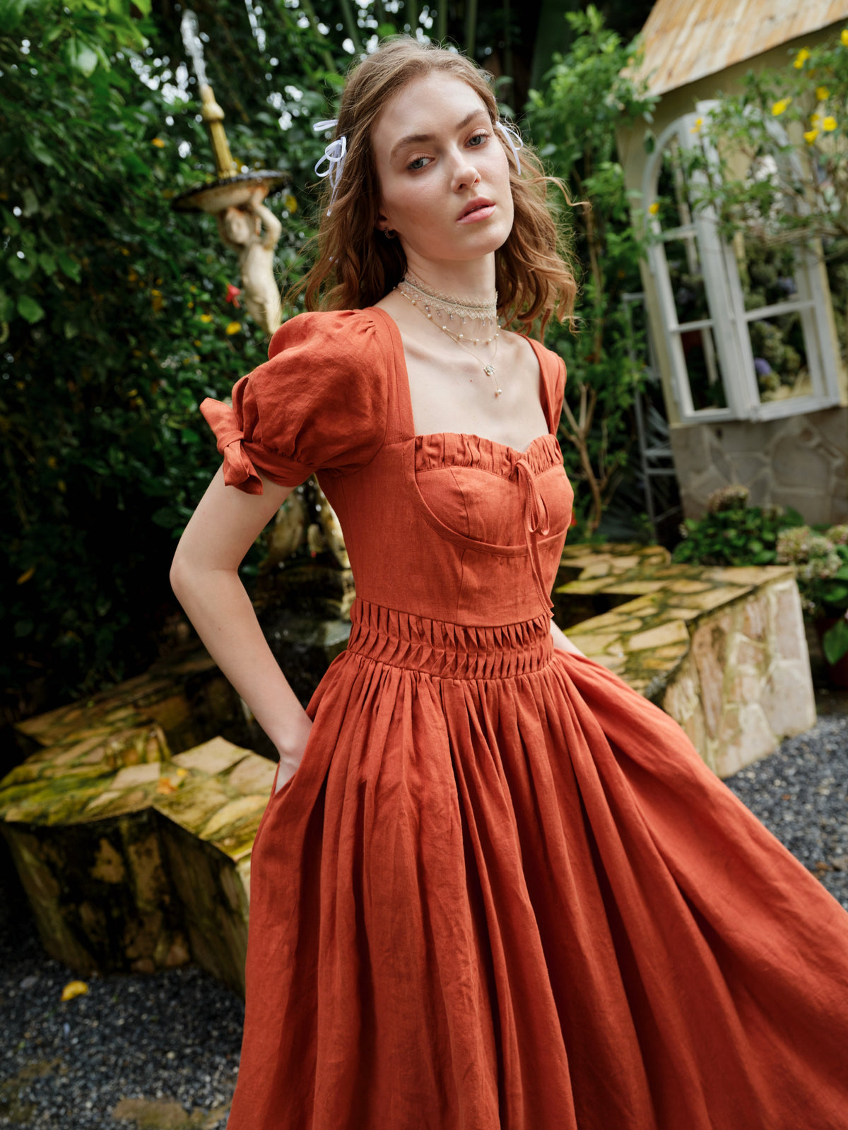 Hydrangea 27 | Corset Floral Linen Dress