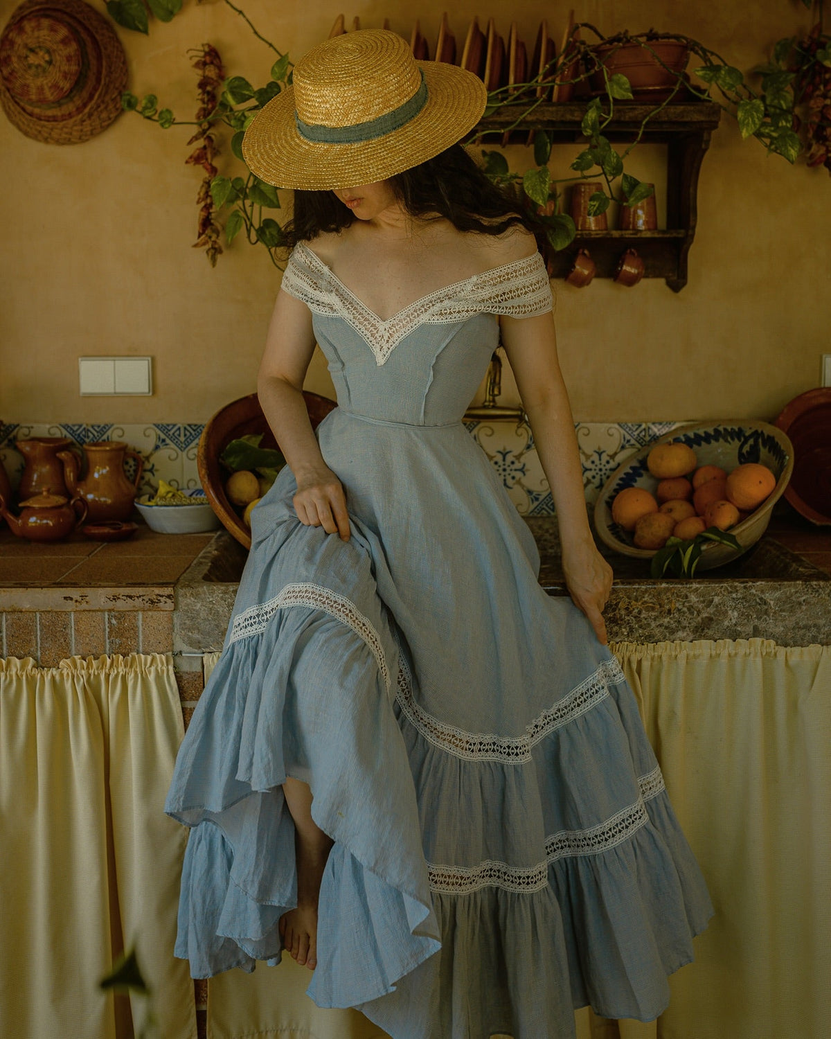 Cherry Tree 25 | Lace Linen flared dress