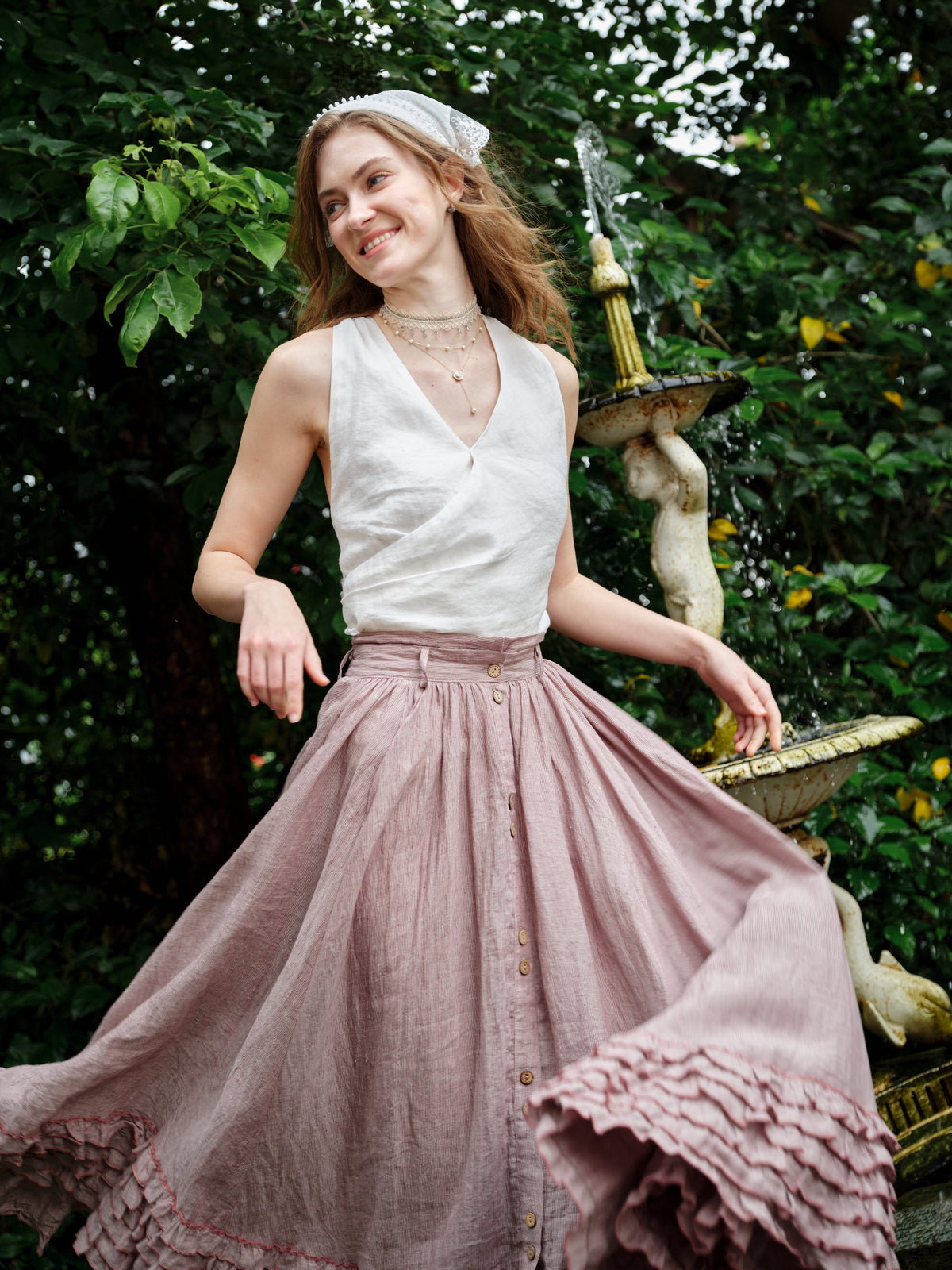 Dorothy 27 | Ruffled maxi linen skirt