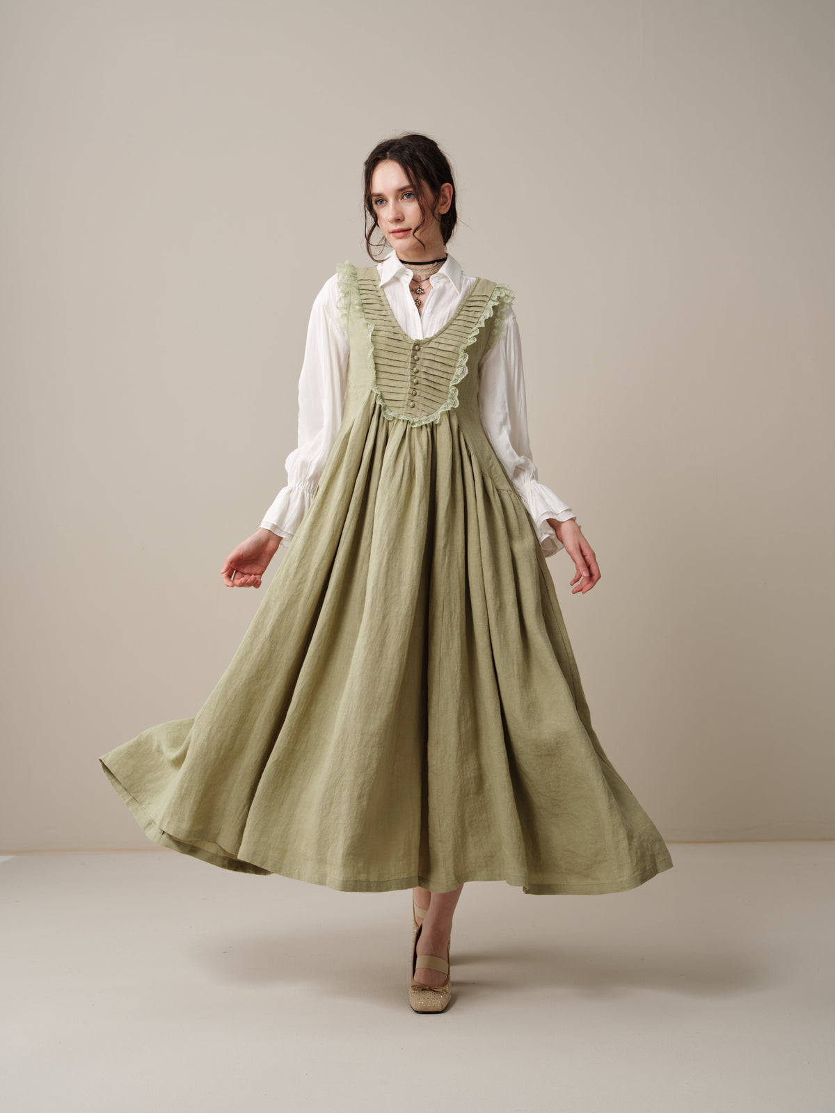 Edith 14 | Pleated Corset Linen Dress