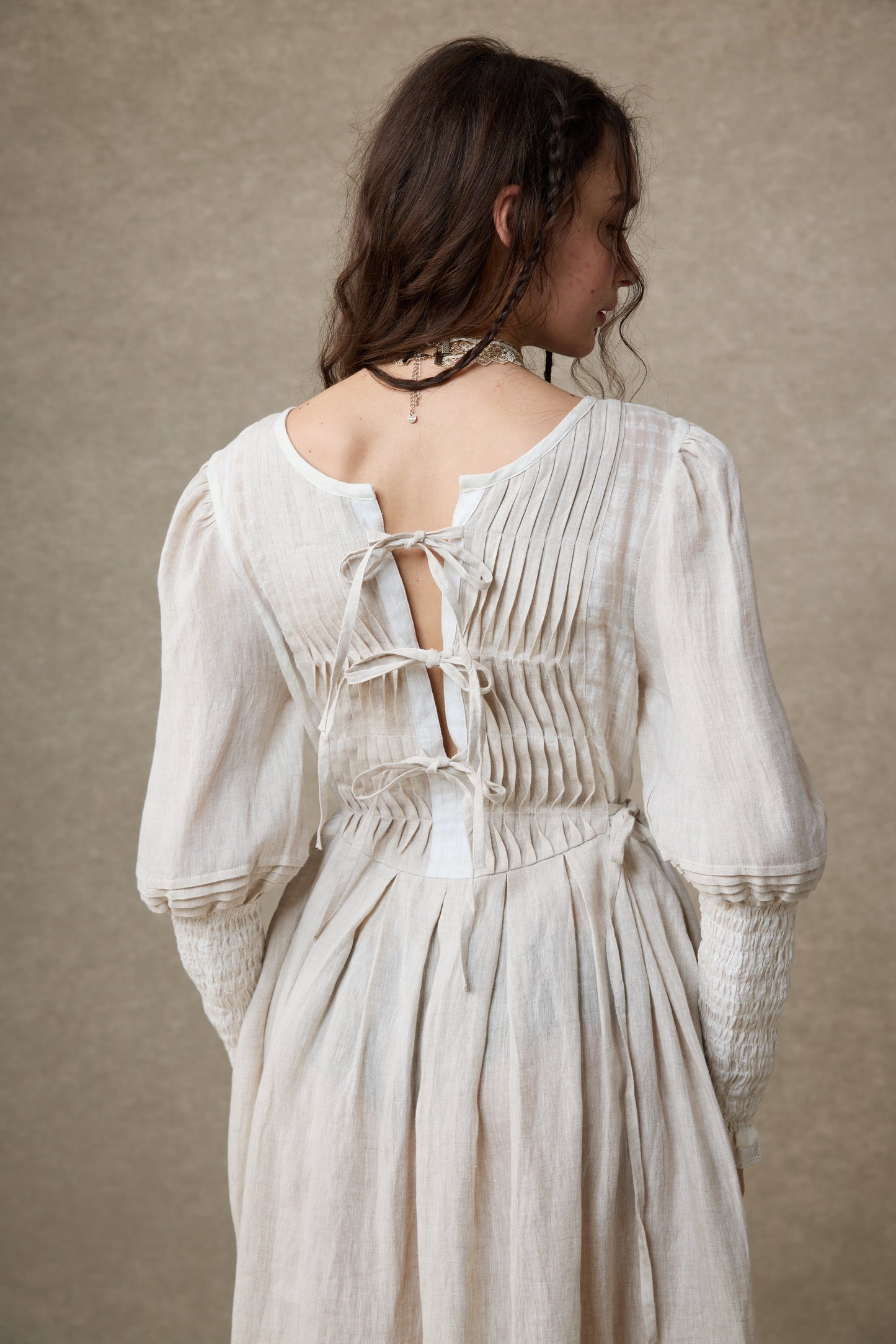 Eliana 15 | Pintucked Patchwork Linen Dress