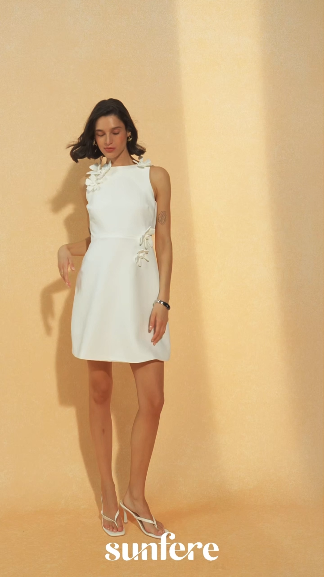 Calm Days White Floral Applique Sleeveless Mini Dress