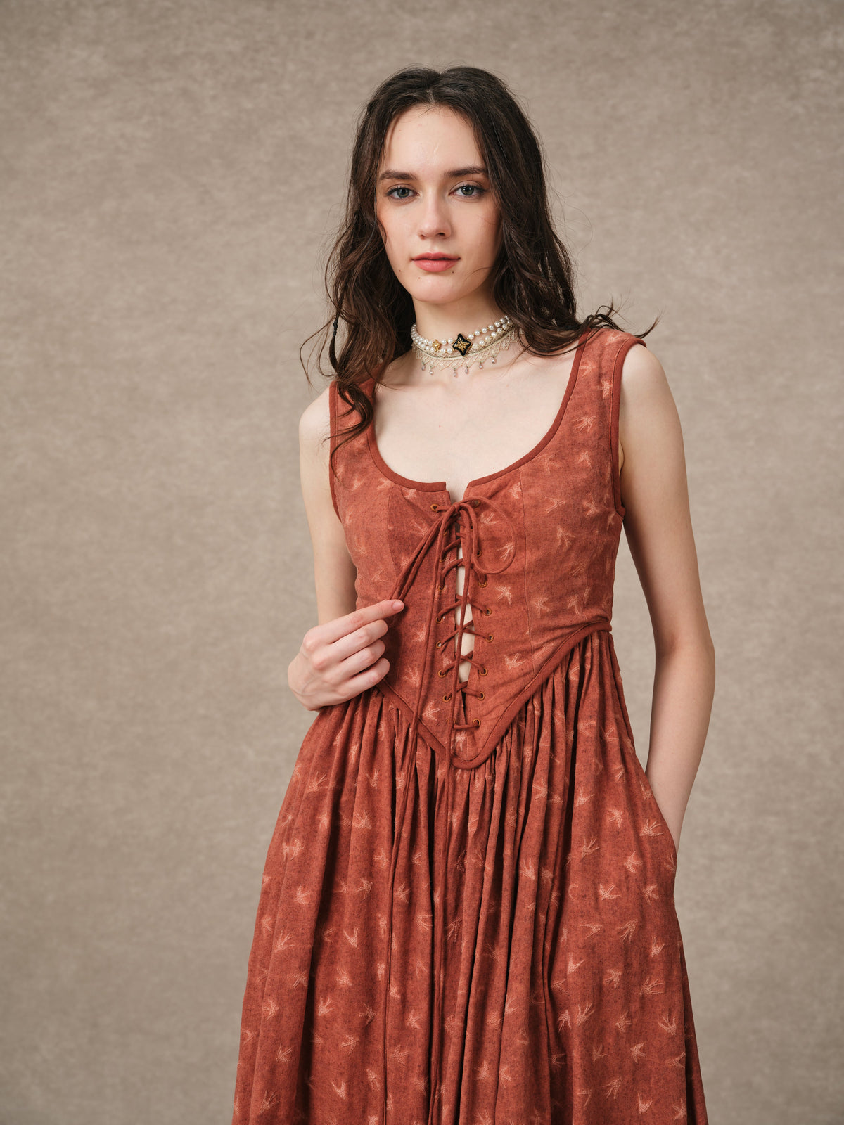 Anis 23 | Lace-up Jacquard Linen Corset Dress