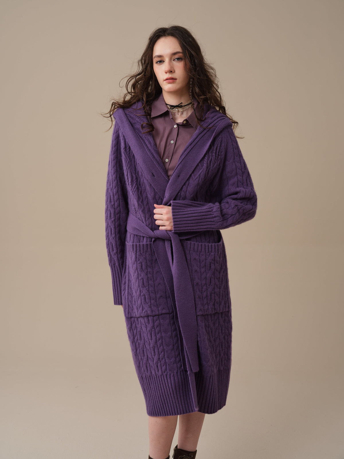 Hudson 15 | 100% wool hooded cardigan coat