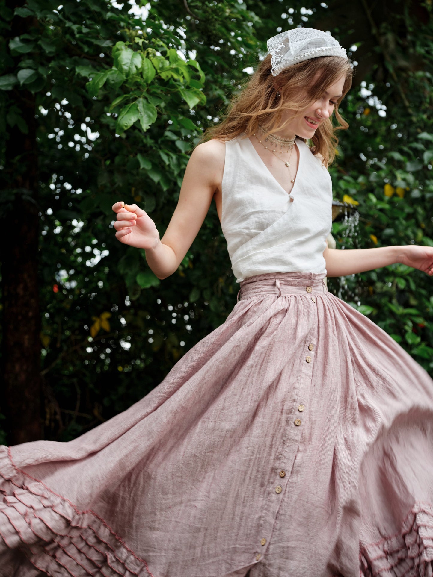 Dorothy 27 | Ruffled maxi linen skirt
