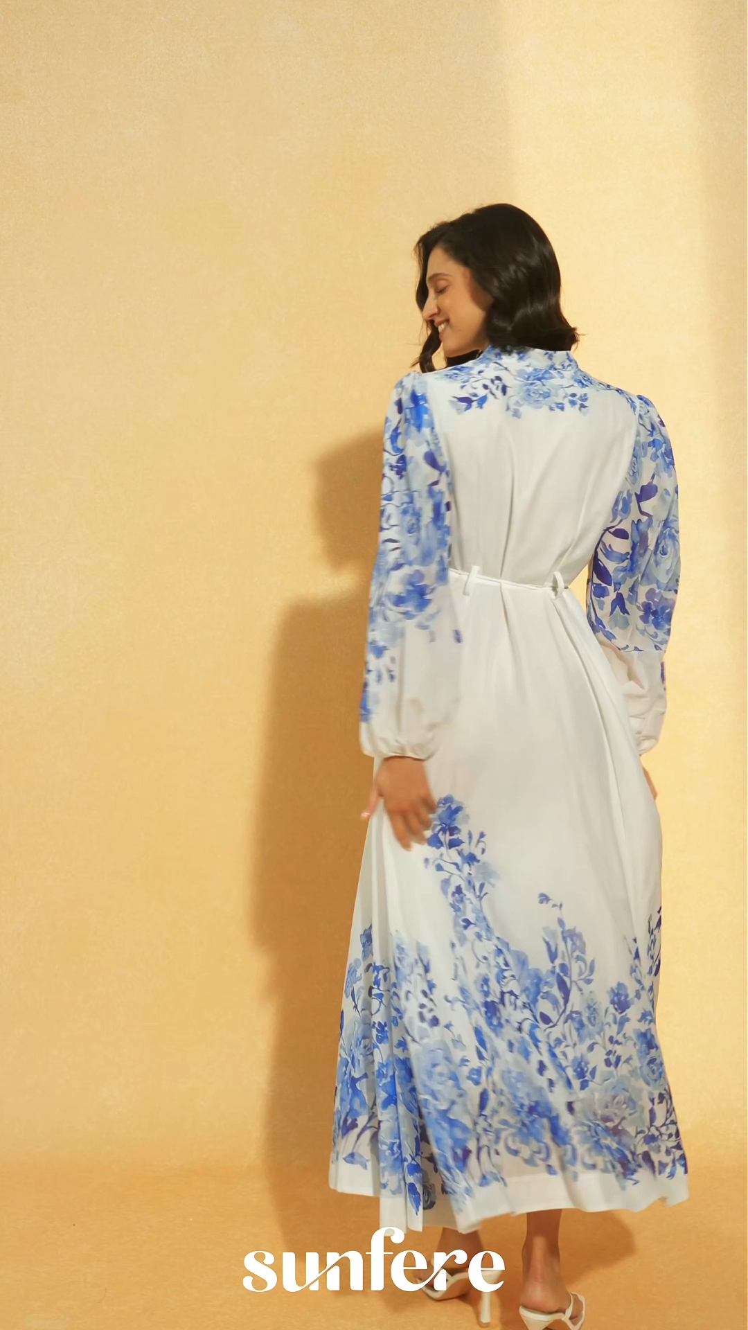 Naturally Charming White Floral Print Stand Collar Maxi Dress