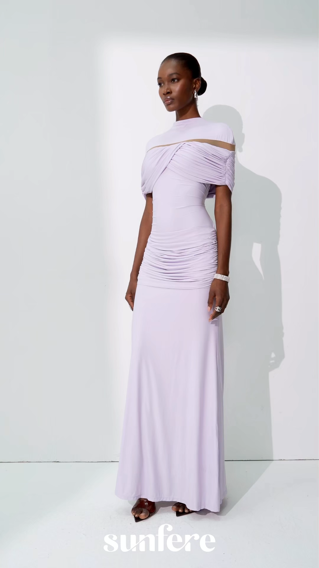 Softly Beautiful Purple Ruched Crisscross Knit Maxi Dress