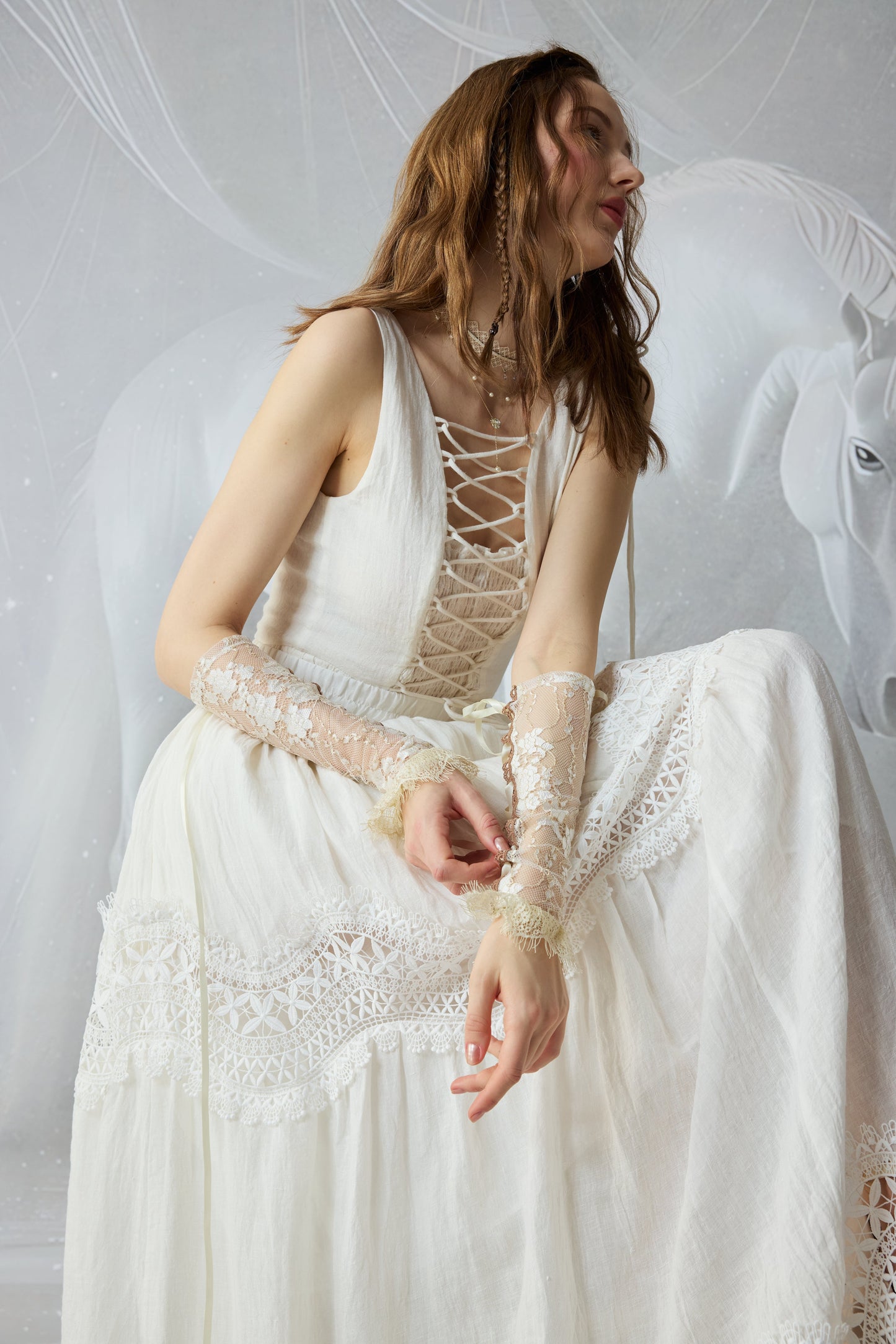 Moonstone 22 |Lace linen Maxi skirt