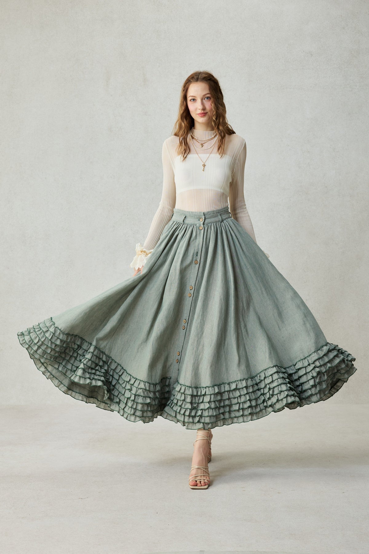 Dorothy 27 | Ruffled maxi linen skirt
