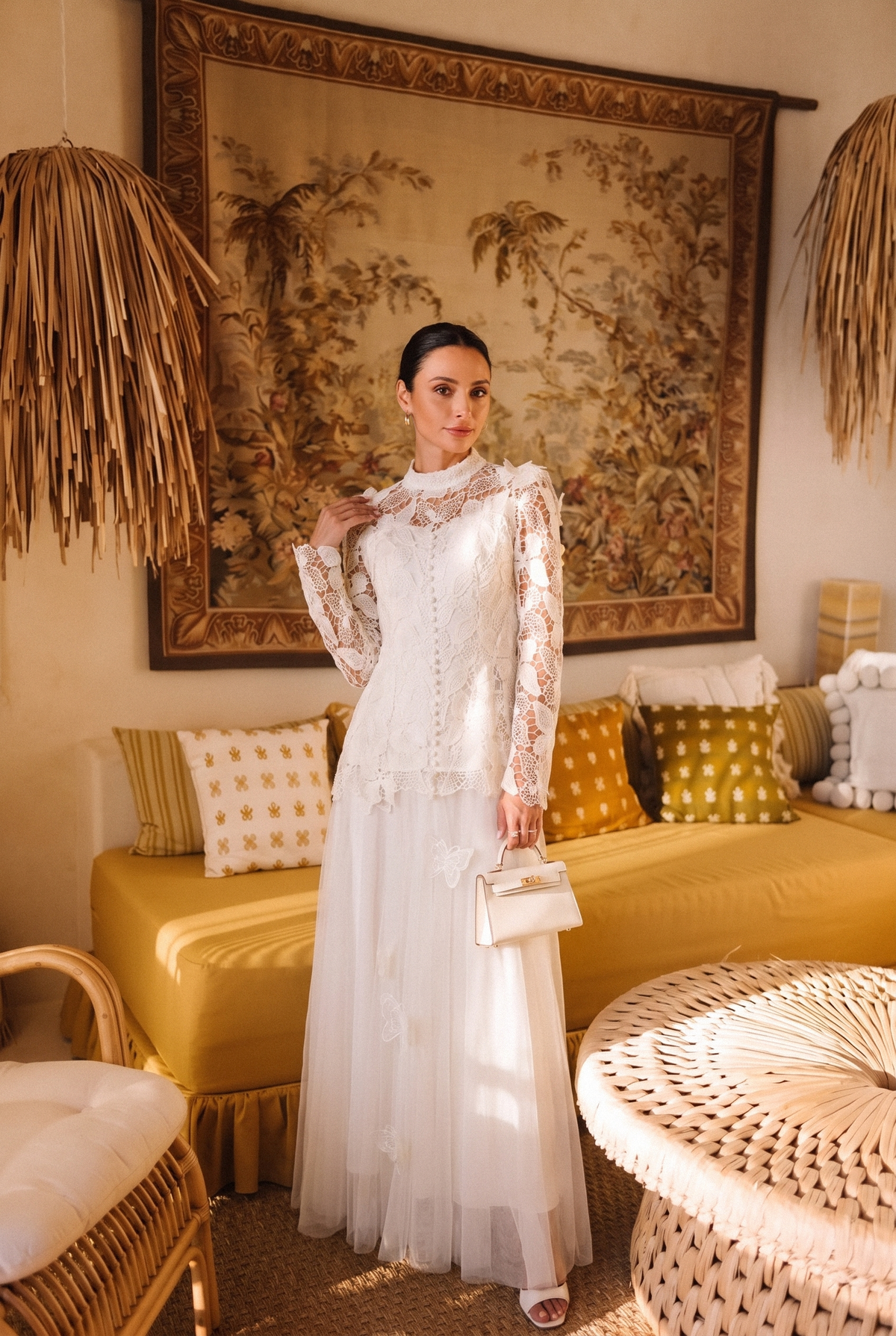 Elizabeth Butterfly Embroidered Lace Maxi Dress