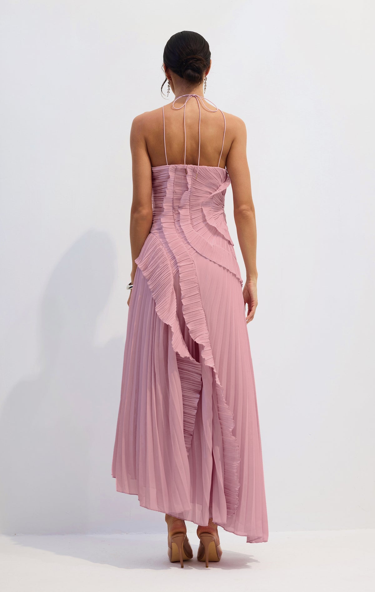 Nina Asymmetry Pleated Halterneck Midi Dress