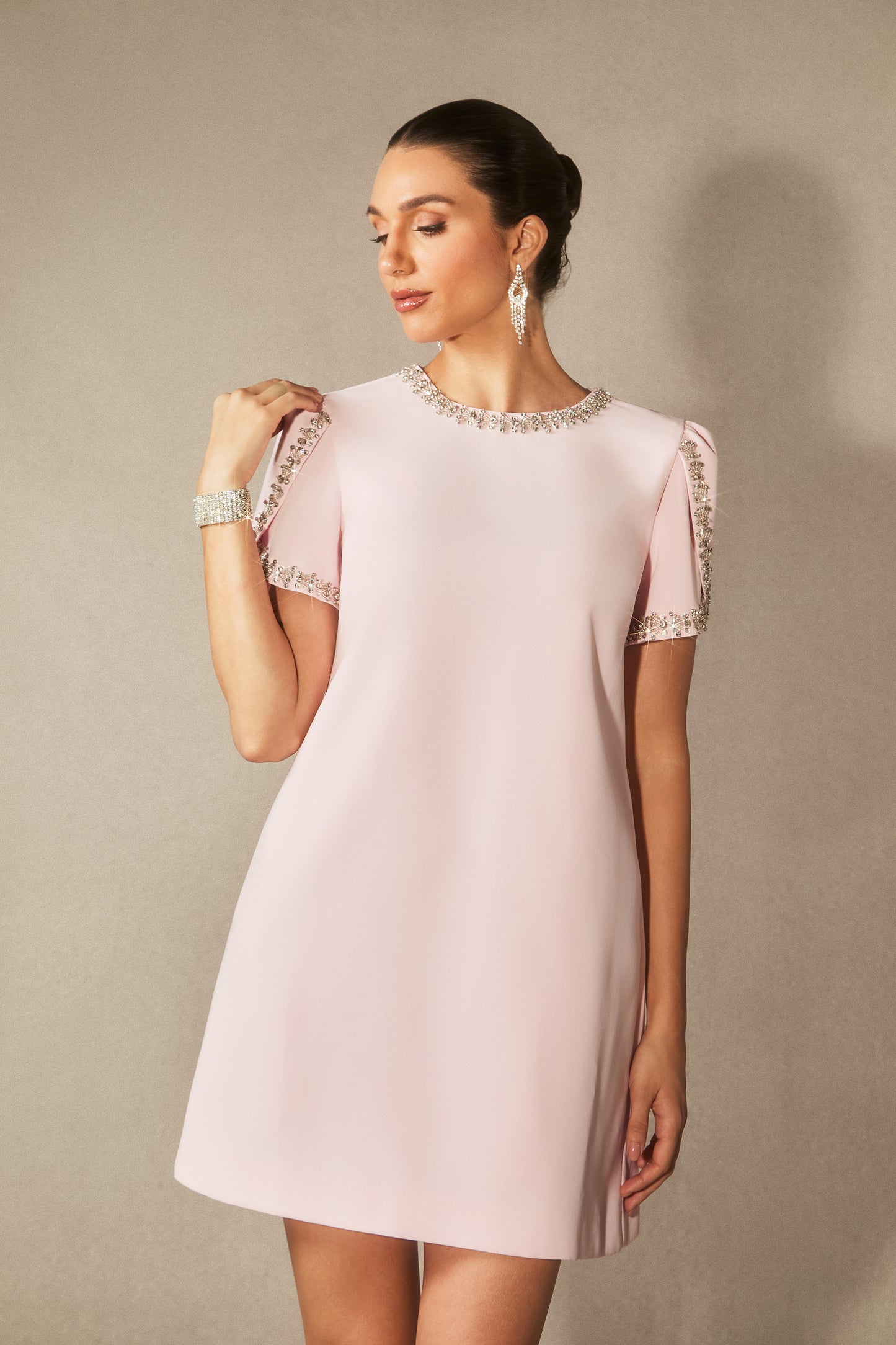 Isabelle Crystal Embellished Short Sleeve Mini Dress