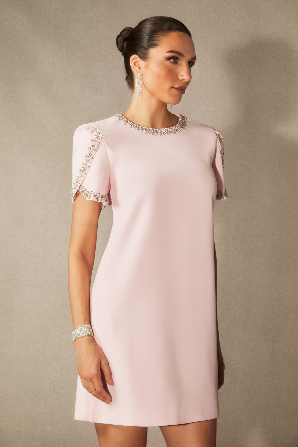 Isabelle Crystal Embellished Short Sleeve Mini Dress