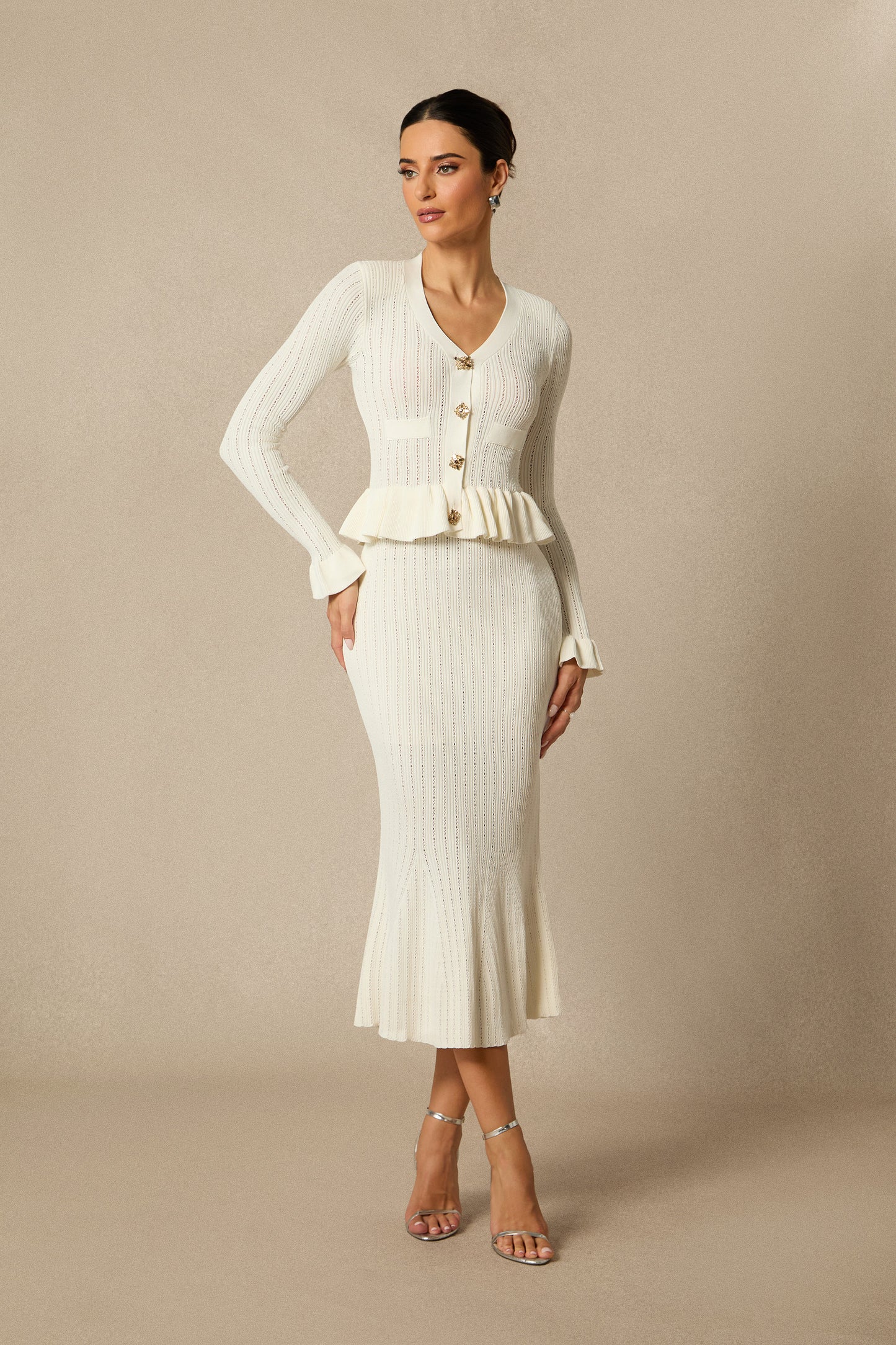 Alice Ruffle Ribbed Knit Midi Dress