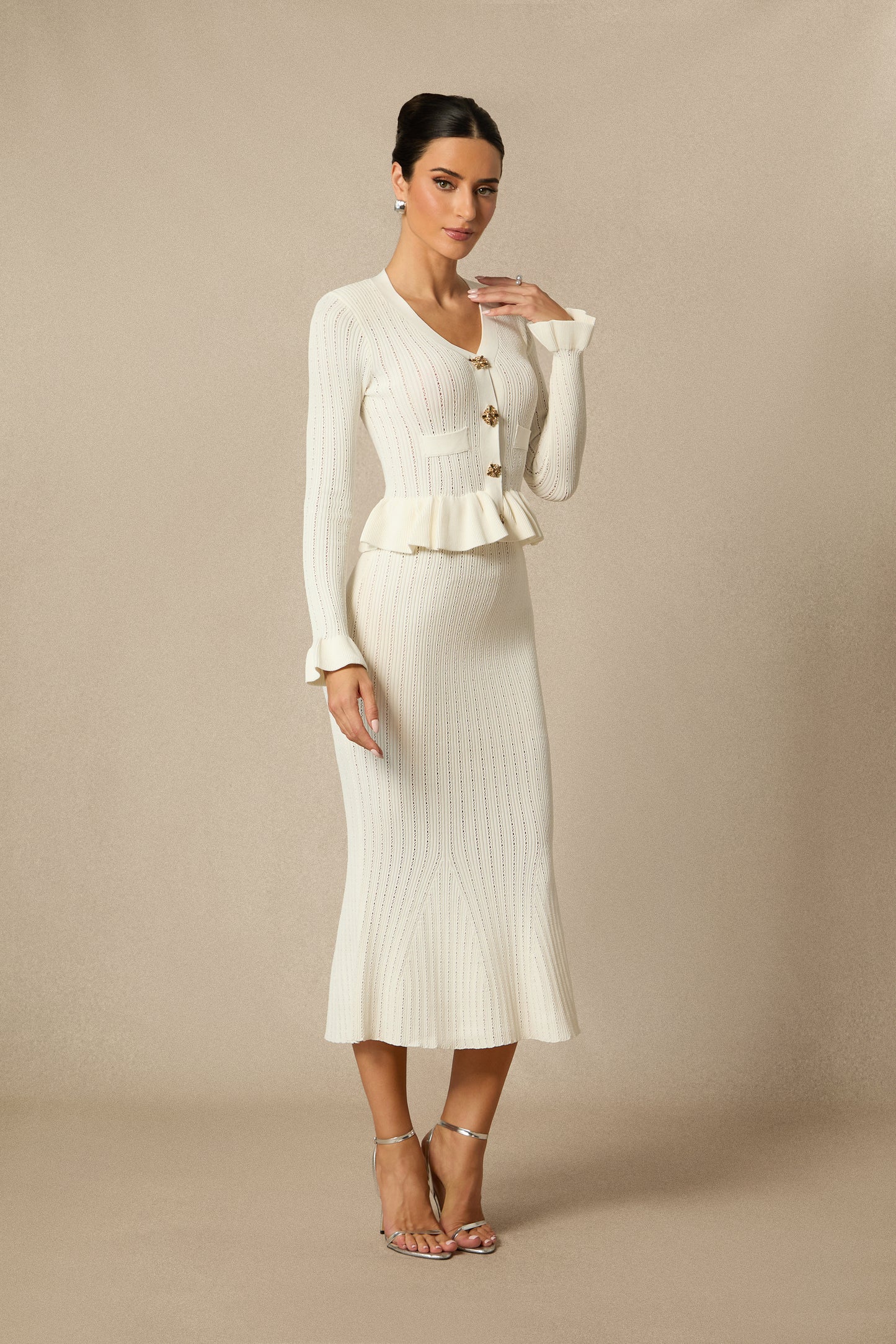 Alice Ruffle Ribbed Knit Midi Dress
