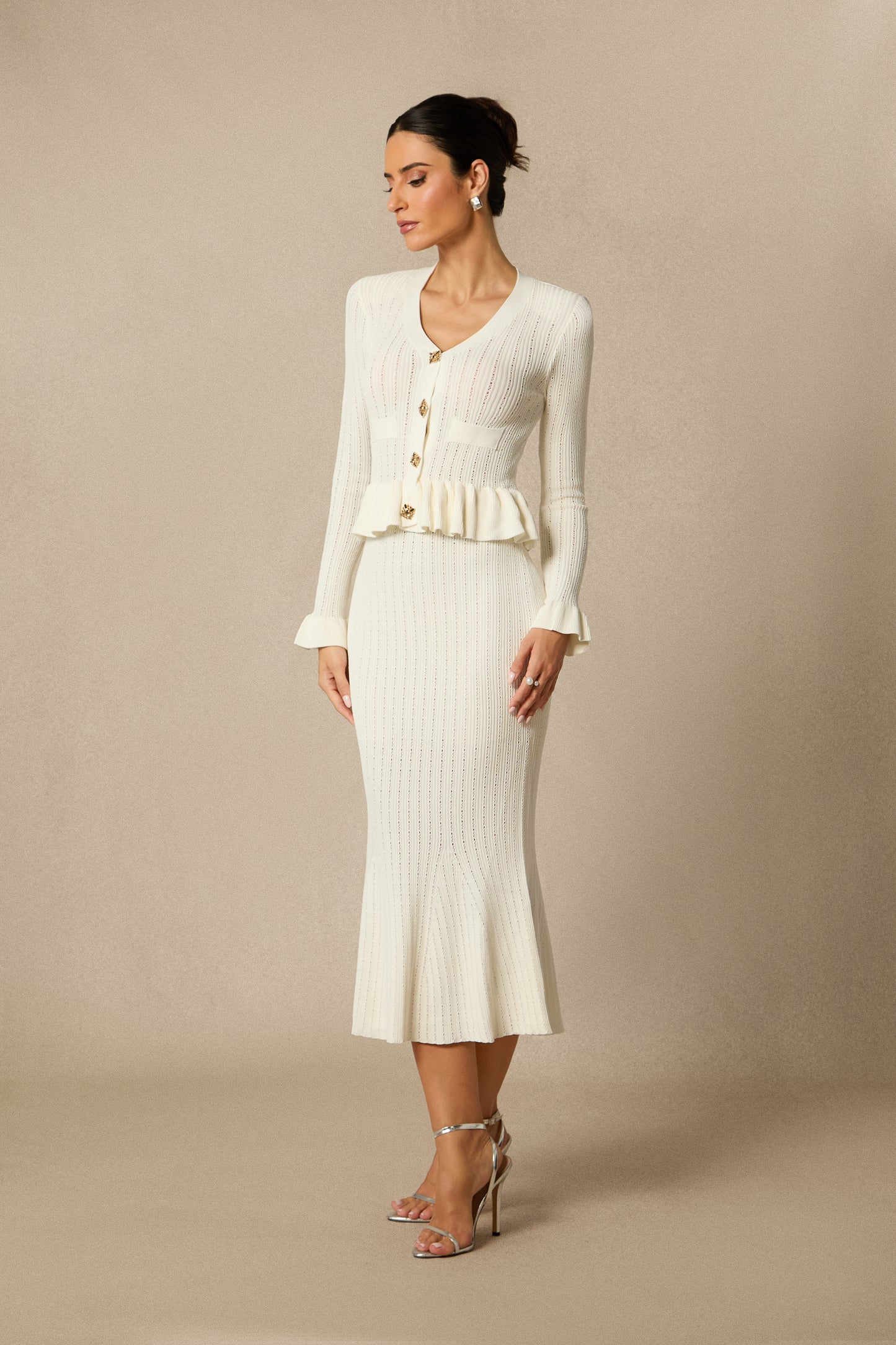 Alice Ruffle Ribbed Knit Midi Dress