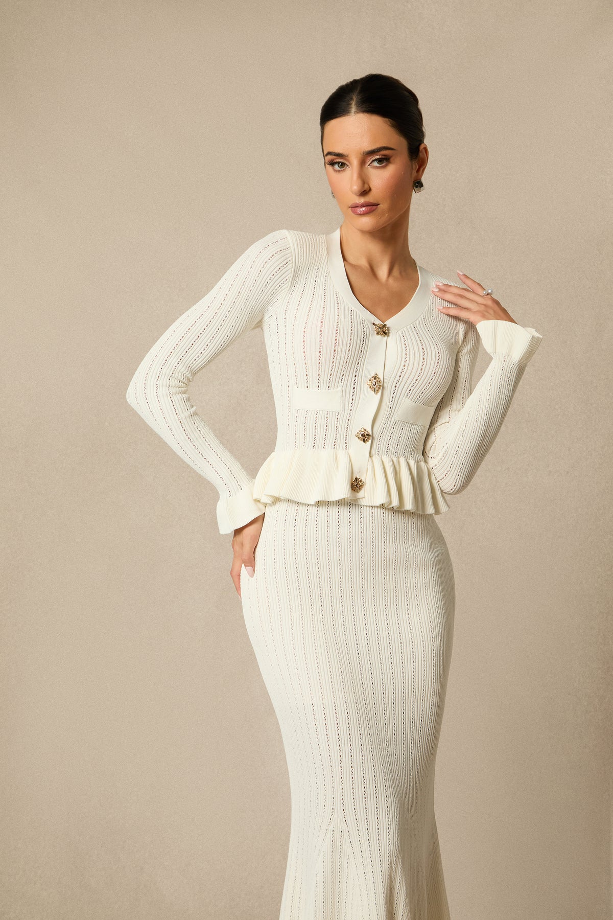 Alice Ruffle Ribbed Knit Midi Dress