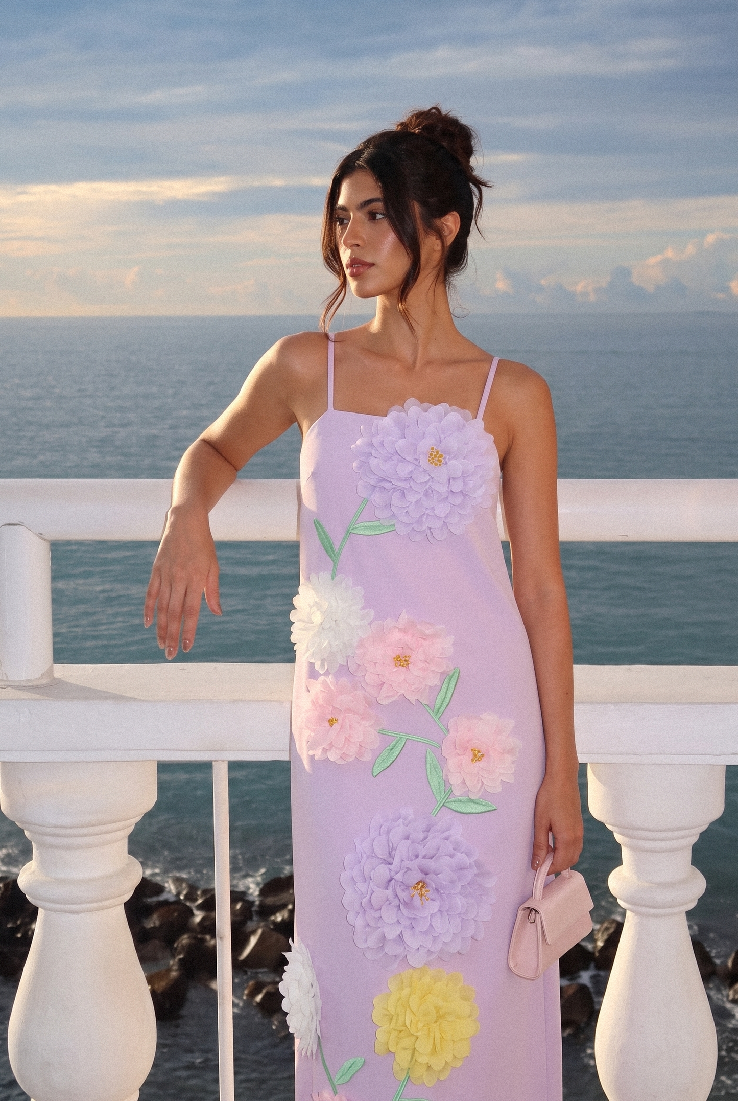 Louisa Floral Applique Spaghetti Straps Maxi Dress