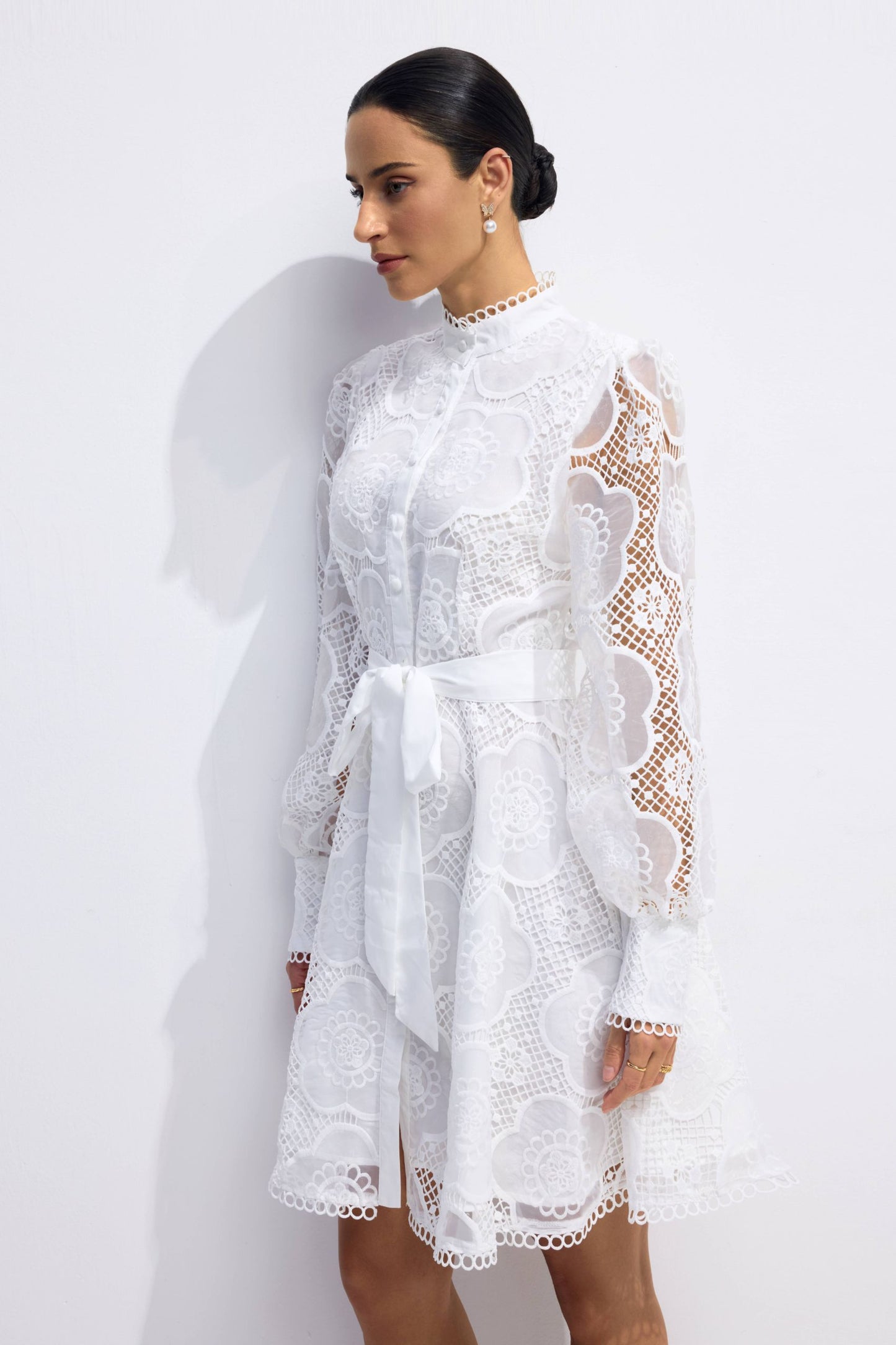 Helena Floral Lace Lantern Sleeve Mini Dress