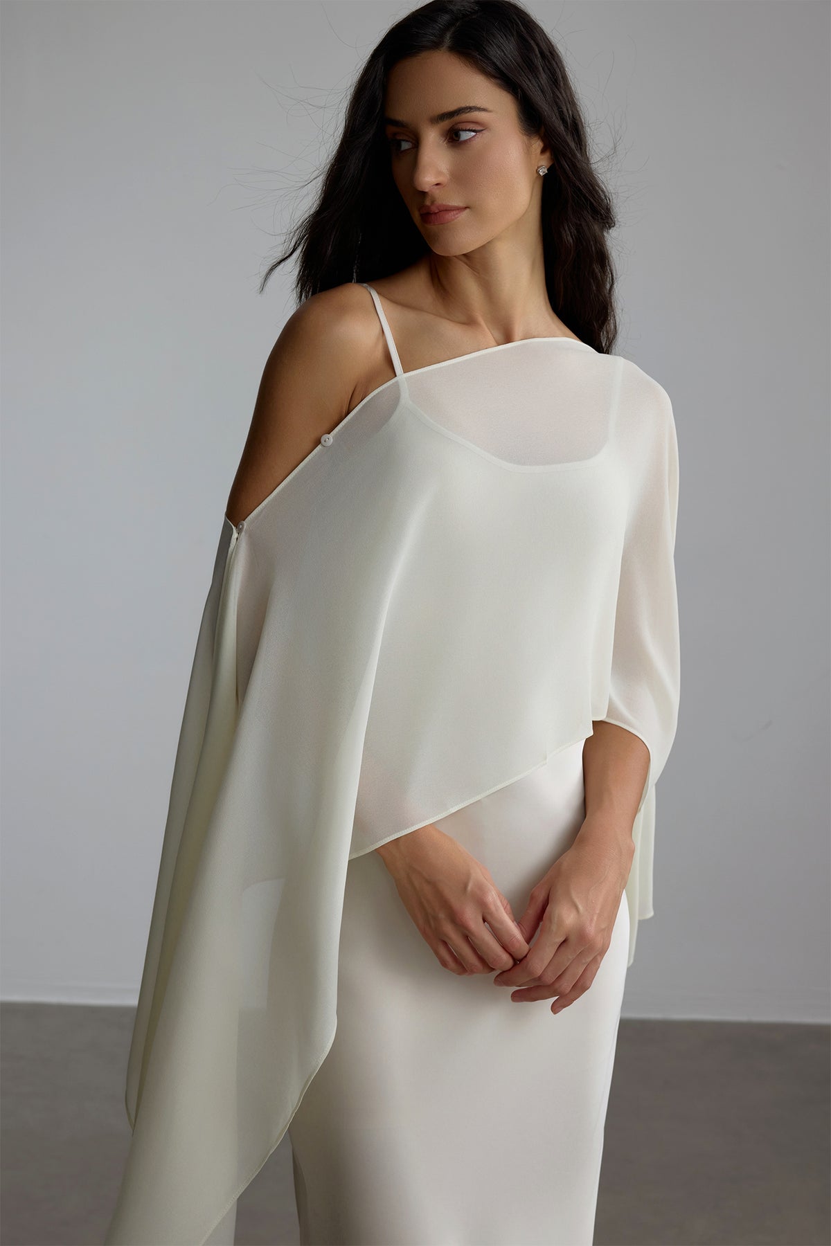 Elena Spaghetti Strap Maxi Dress With Cape Blouse