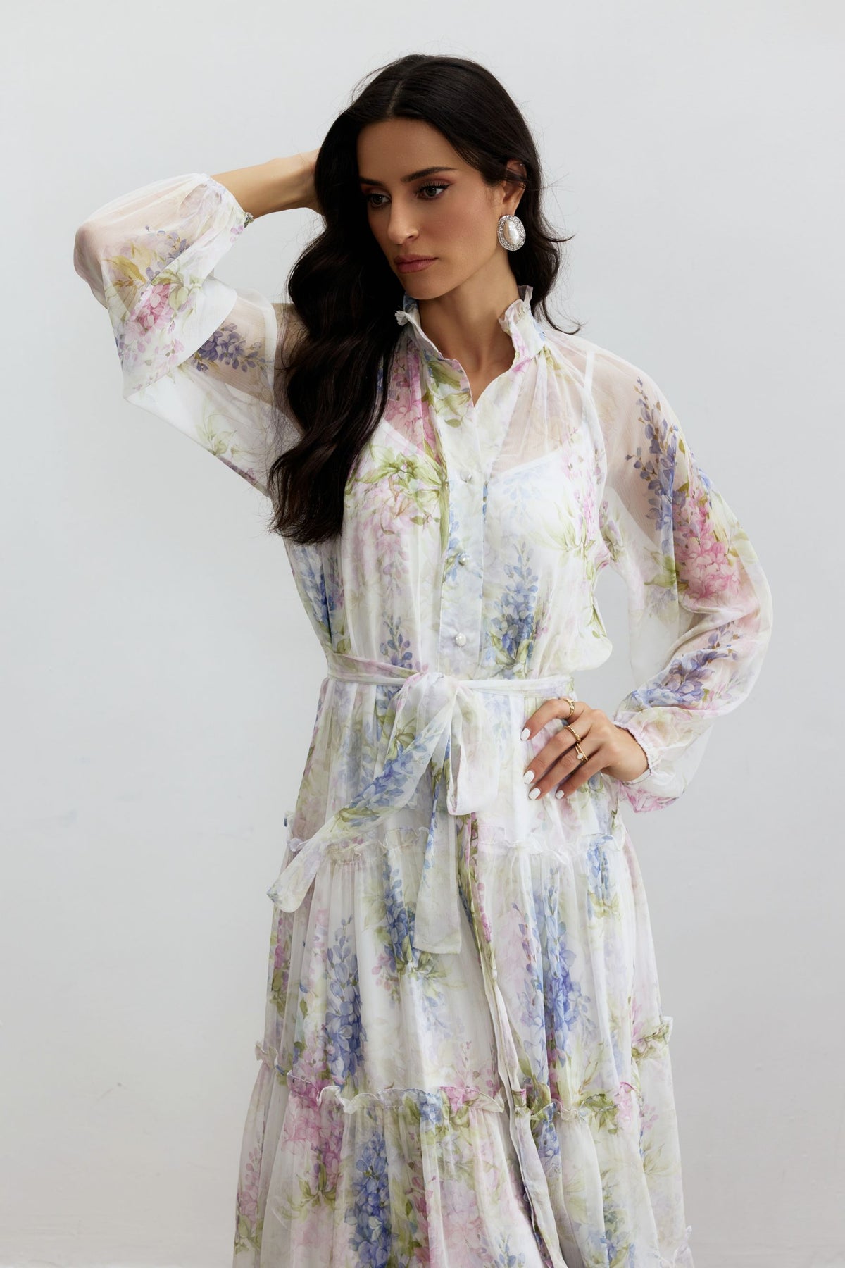 Angelica Floral Print Tiered Ruffle Maxi Dress