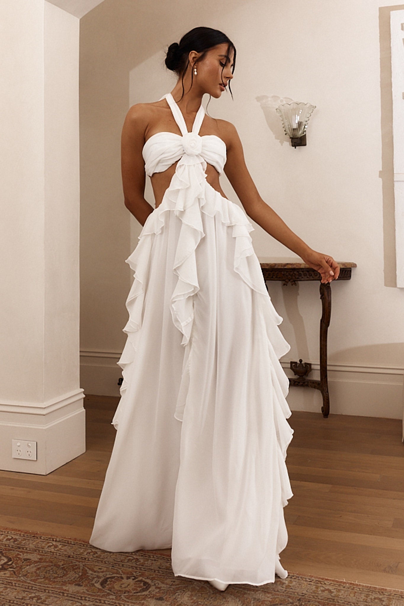 Maggie Halter Cut-Out Ruffle Maxi Dress