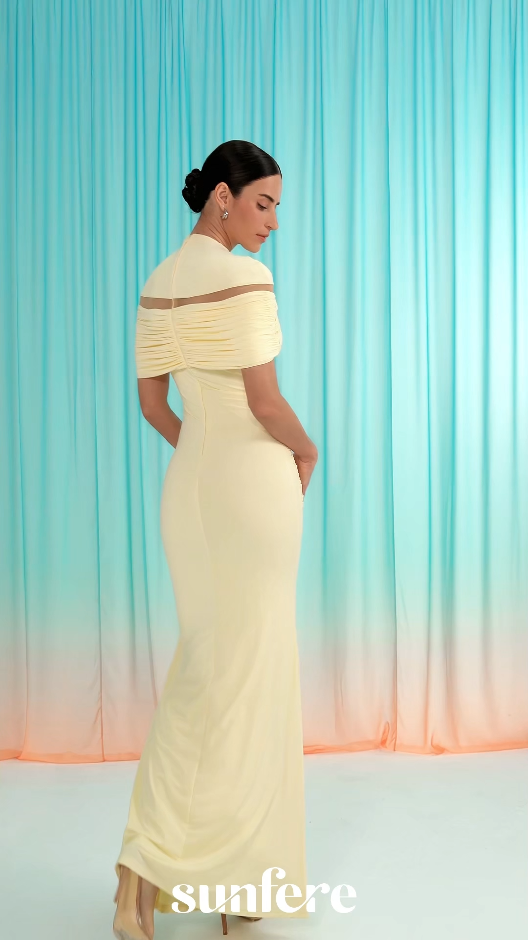 Softly Beautiful Yellow Ruched Crisscross Knit Maxi Dress