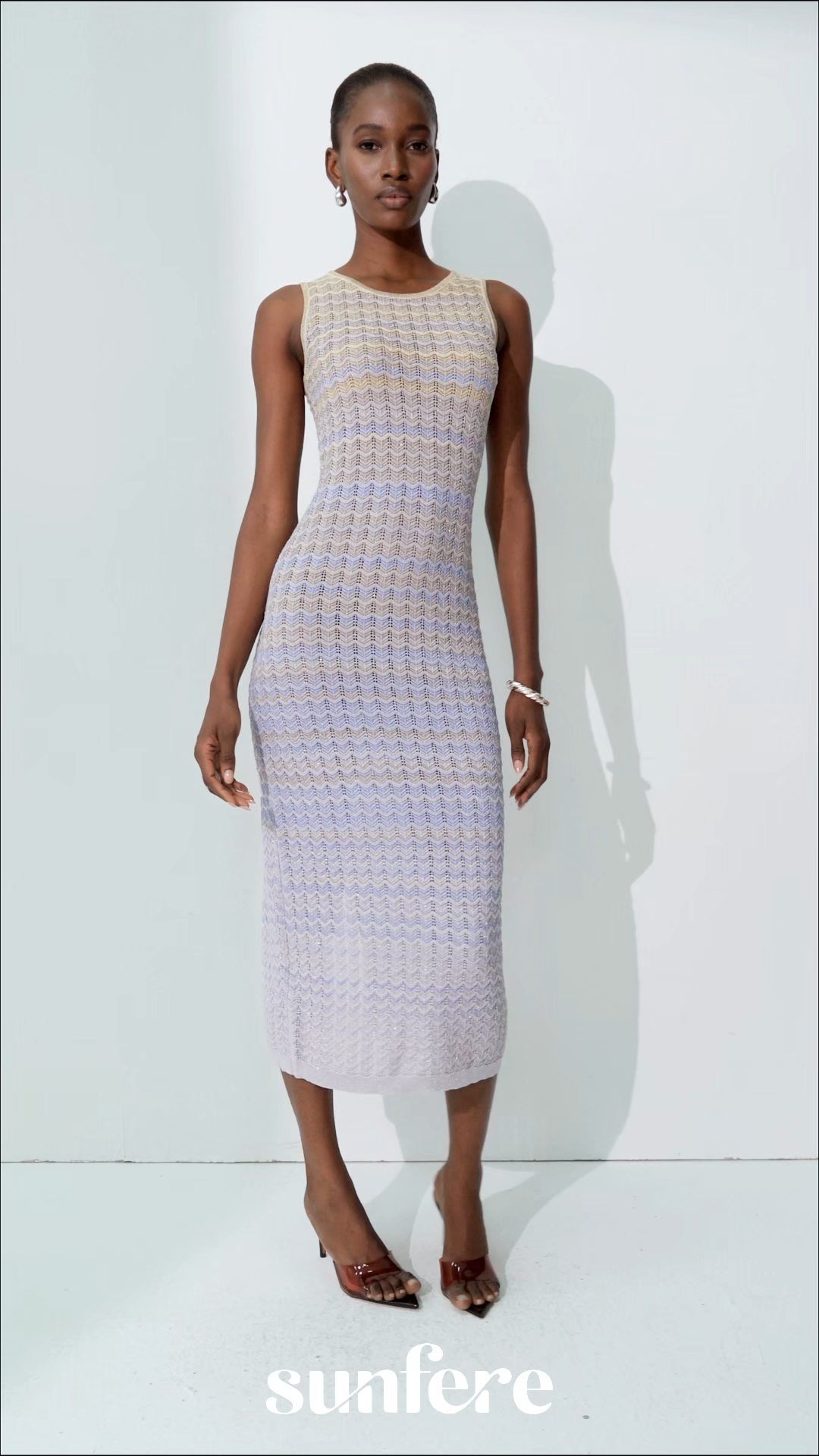 Sweetest Feeling Blue Sleeveless Chevron Knit Midi Dress