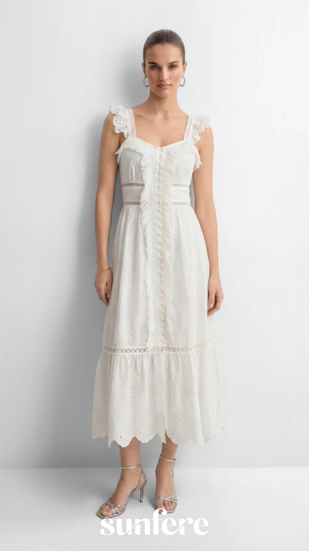 Coveted Confidence White Eyelet Embroidery Ruffled Strap Maxi Dress
