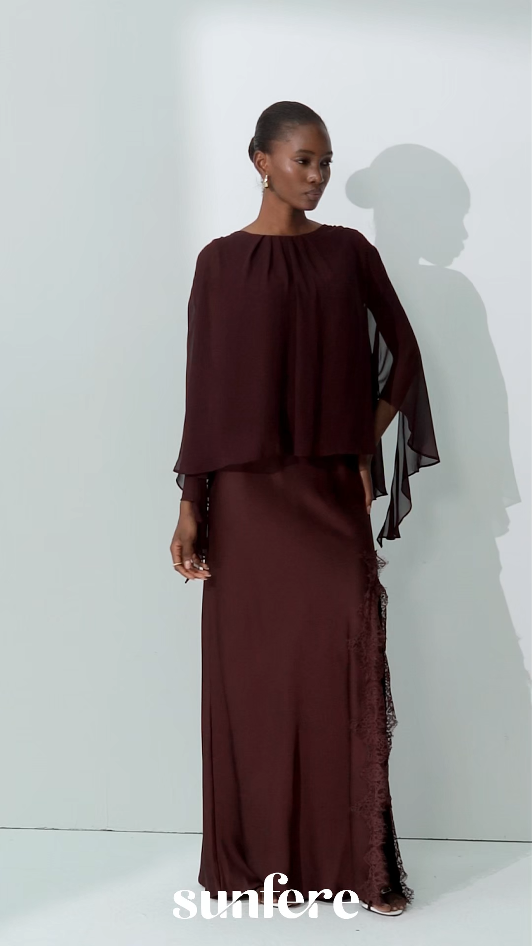 Going Out Tonight Burgundy Chiffon Cape Sleeve Blouse