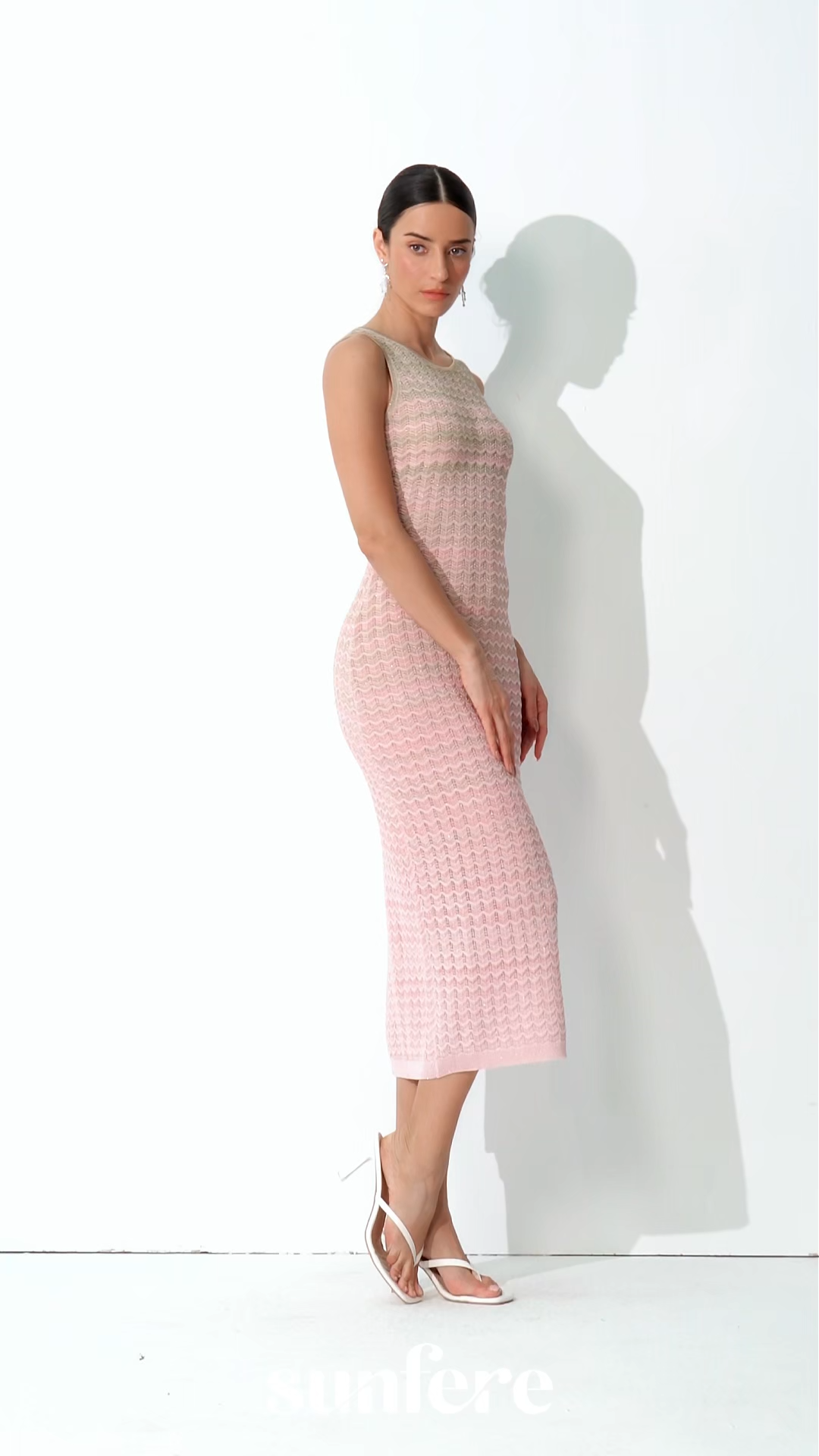 Sweetest Feeling Pink Sleeveless Chevron Knit Midi Dress