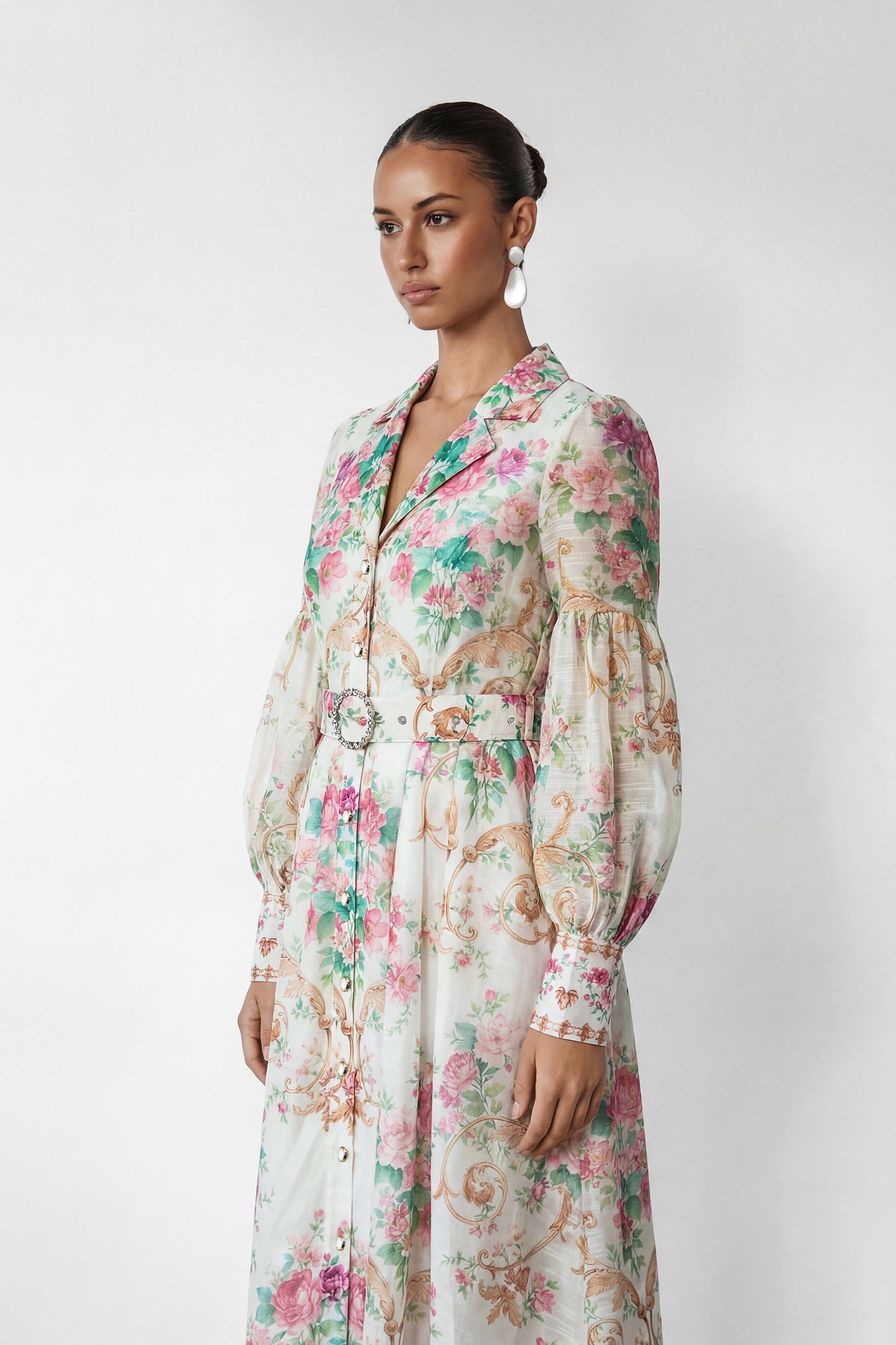 Petal Grace White Floral Print Puff Sleeve Maxi Dress
