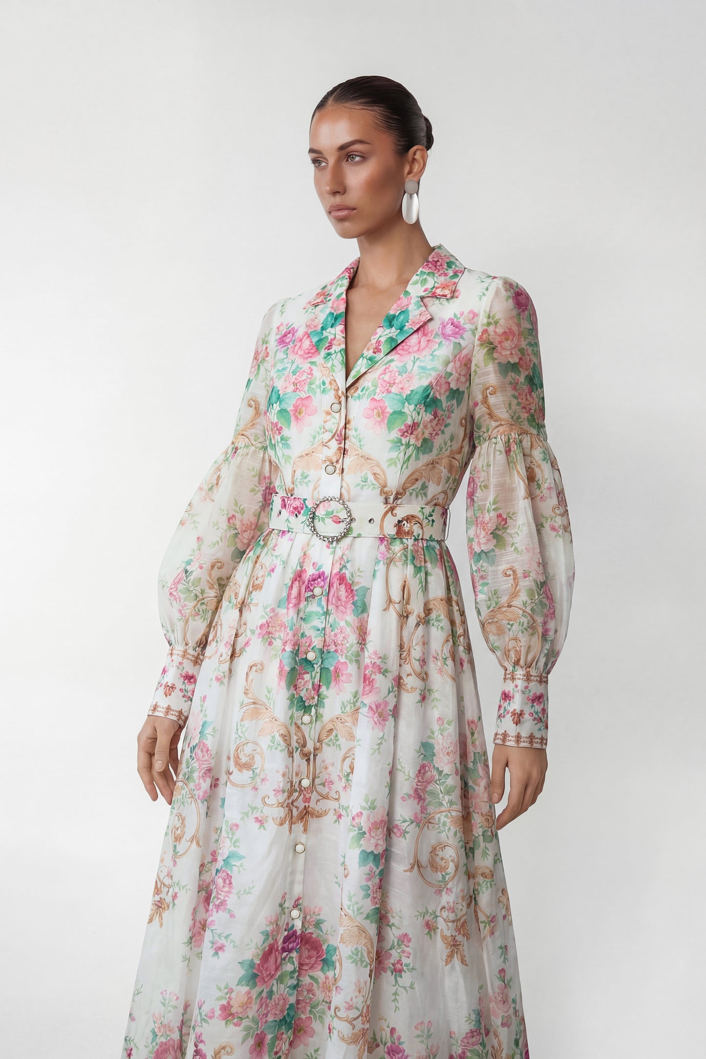 Petal Grace White Floral Print Puff Sleeve Maxi Dress