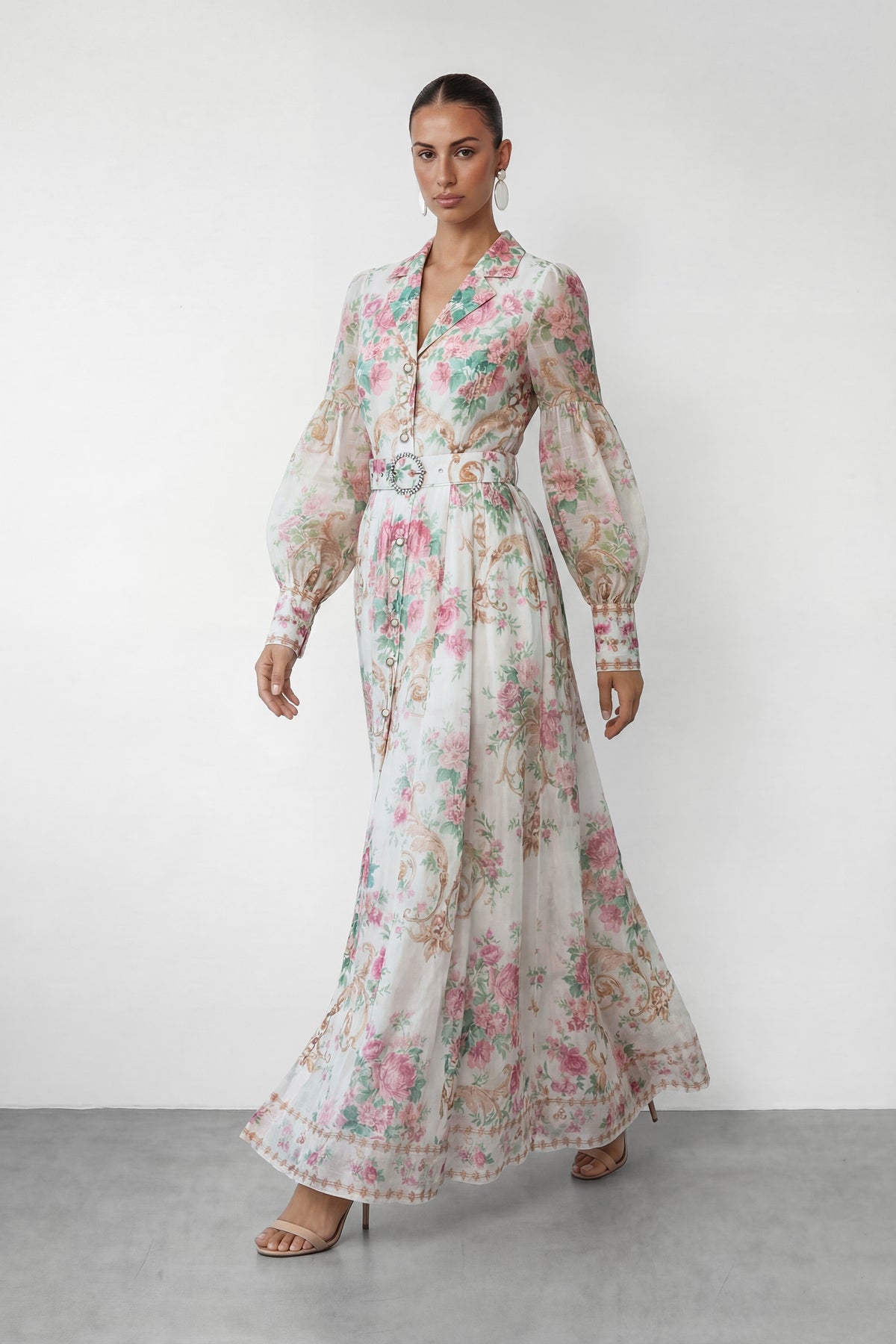 Petal Grace White Floral Print Puff Sleeve Maxi Dress