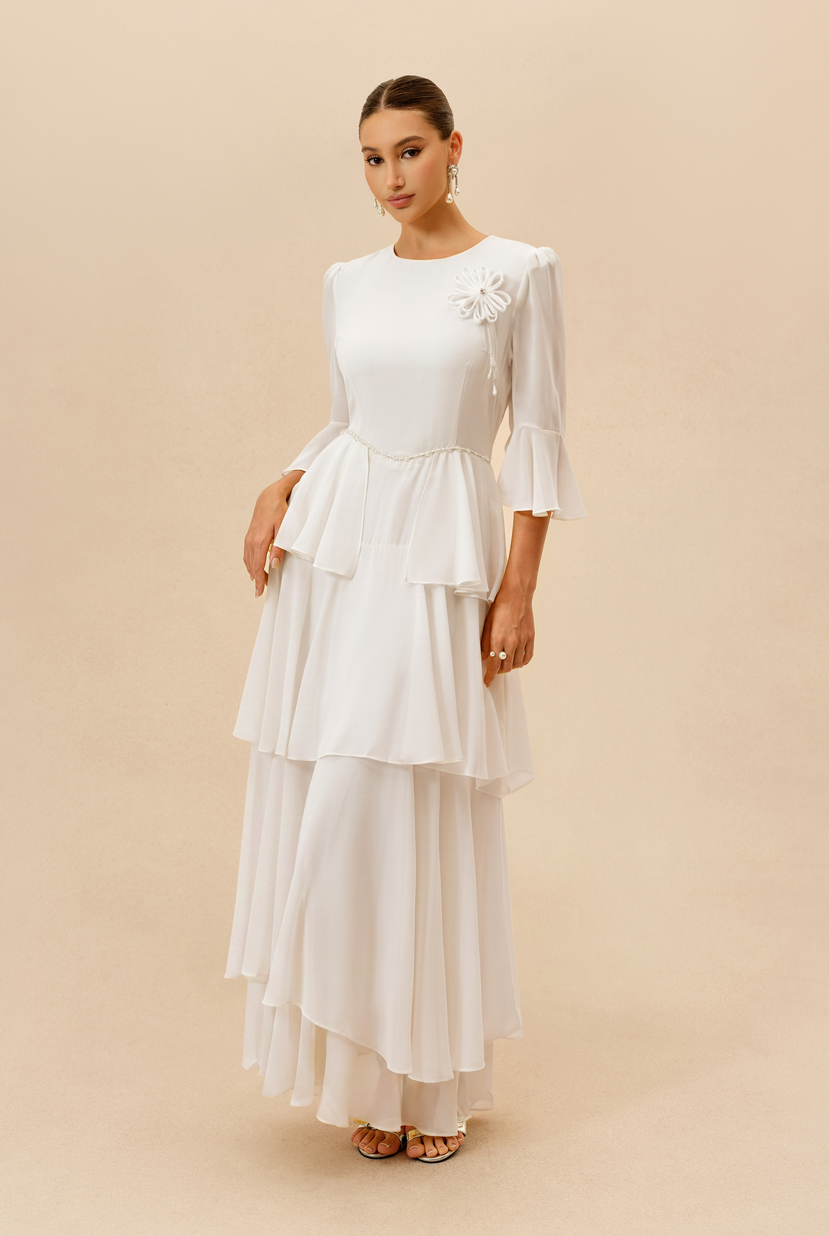 Soft Attraction White Flared Sleeve Tiered Maxi Dress
