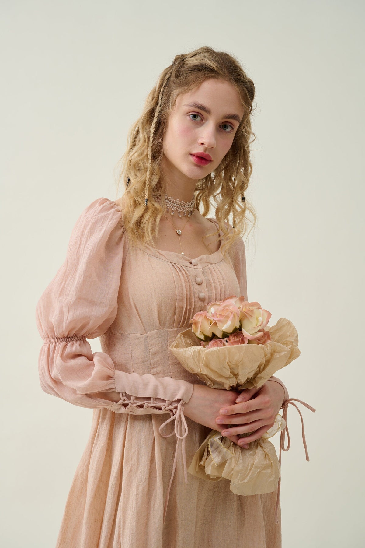 Sakura 21 | Lace-up maxi linen dress
