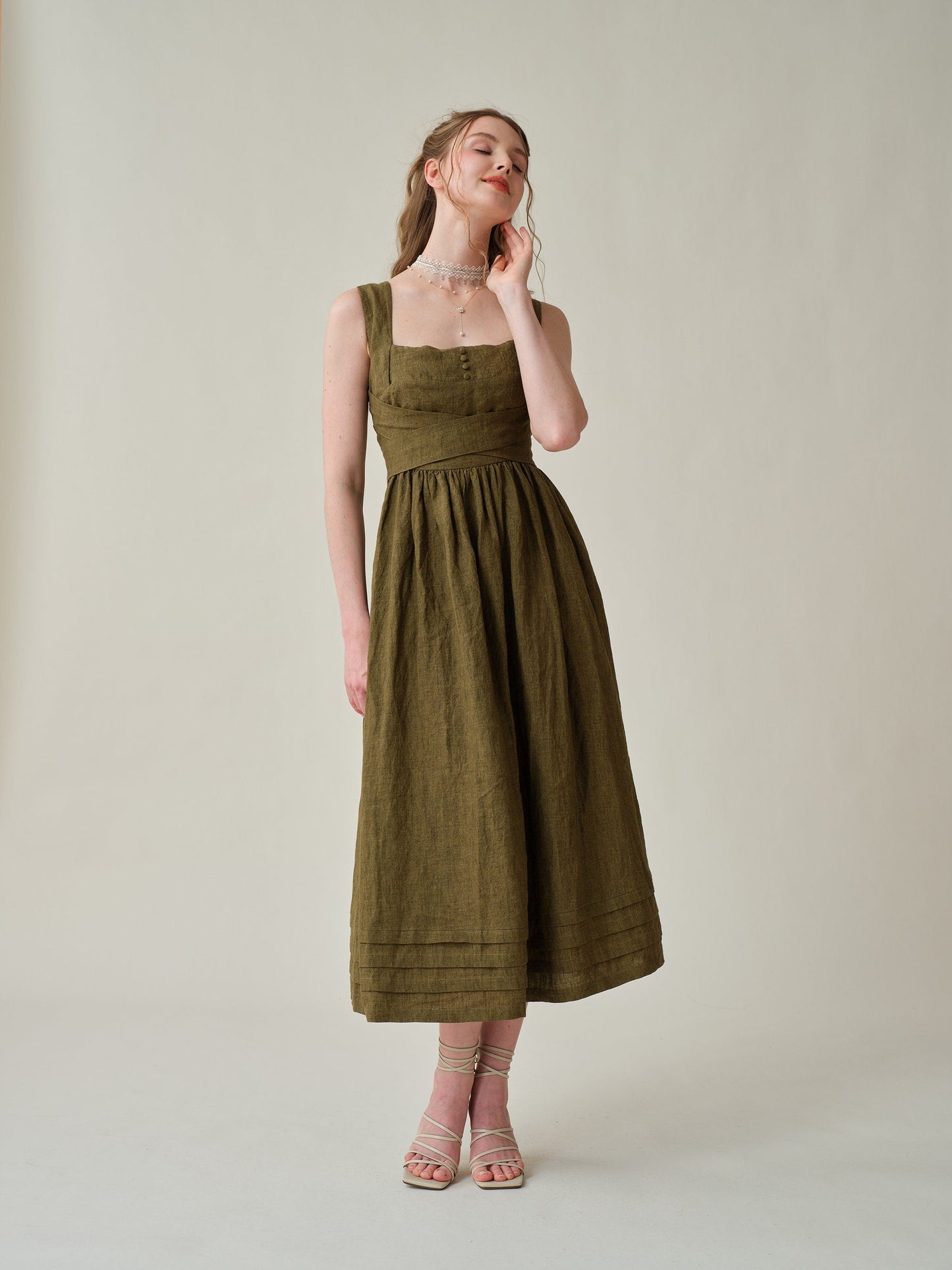 Vetiver 23 | cross back linen dress