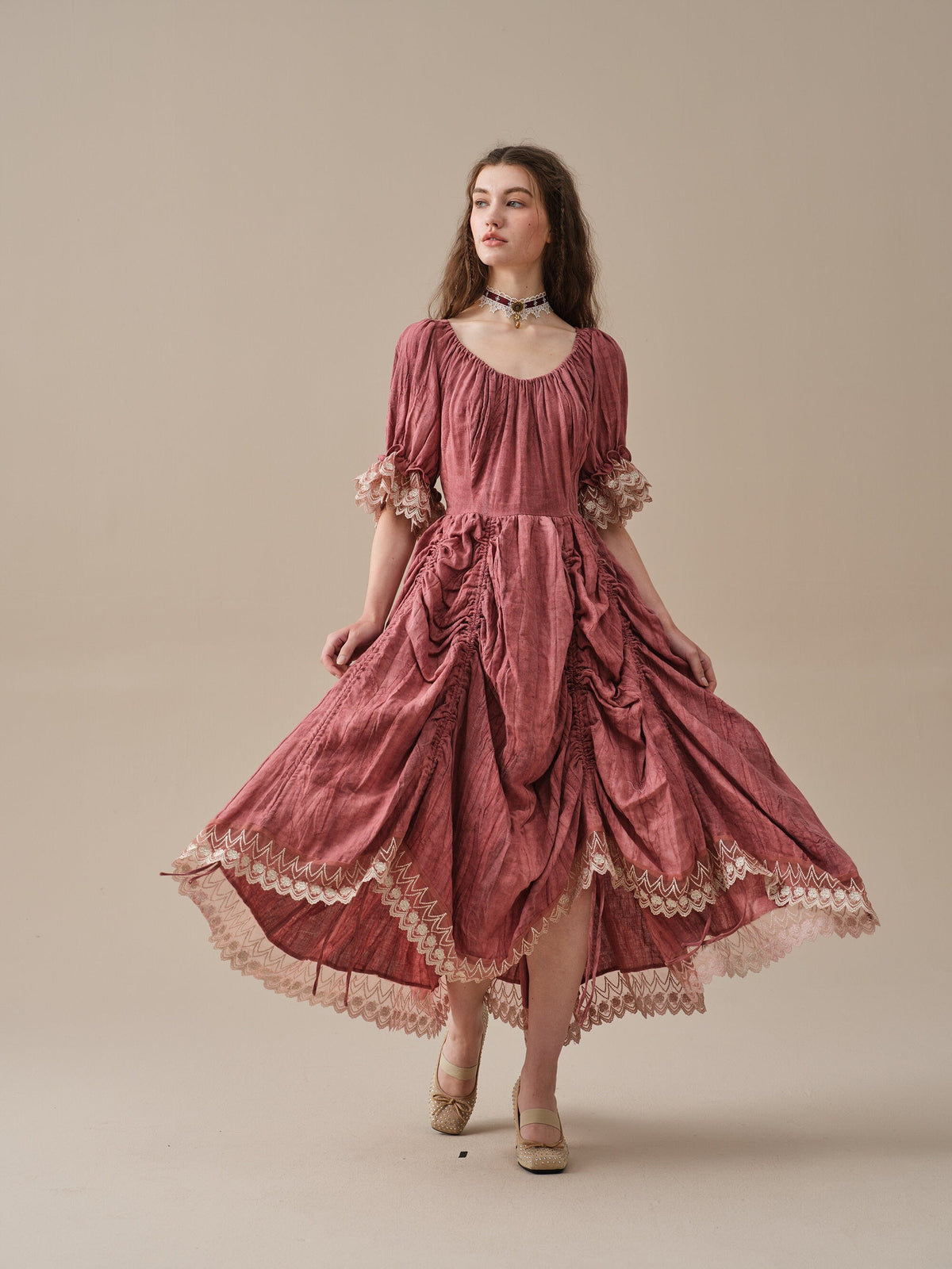Elowen 27 | Lace Linen dress gown ( 2 way to wear )