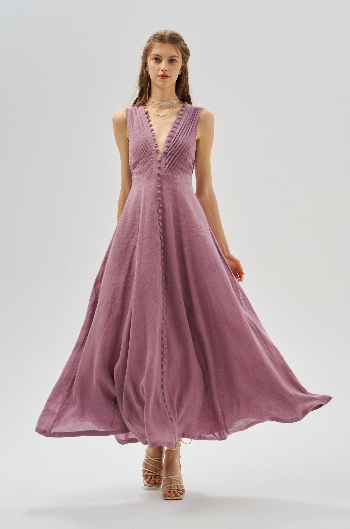 Rebecca 18 | Pleated Maxi Linen Dress