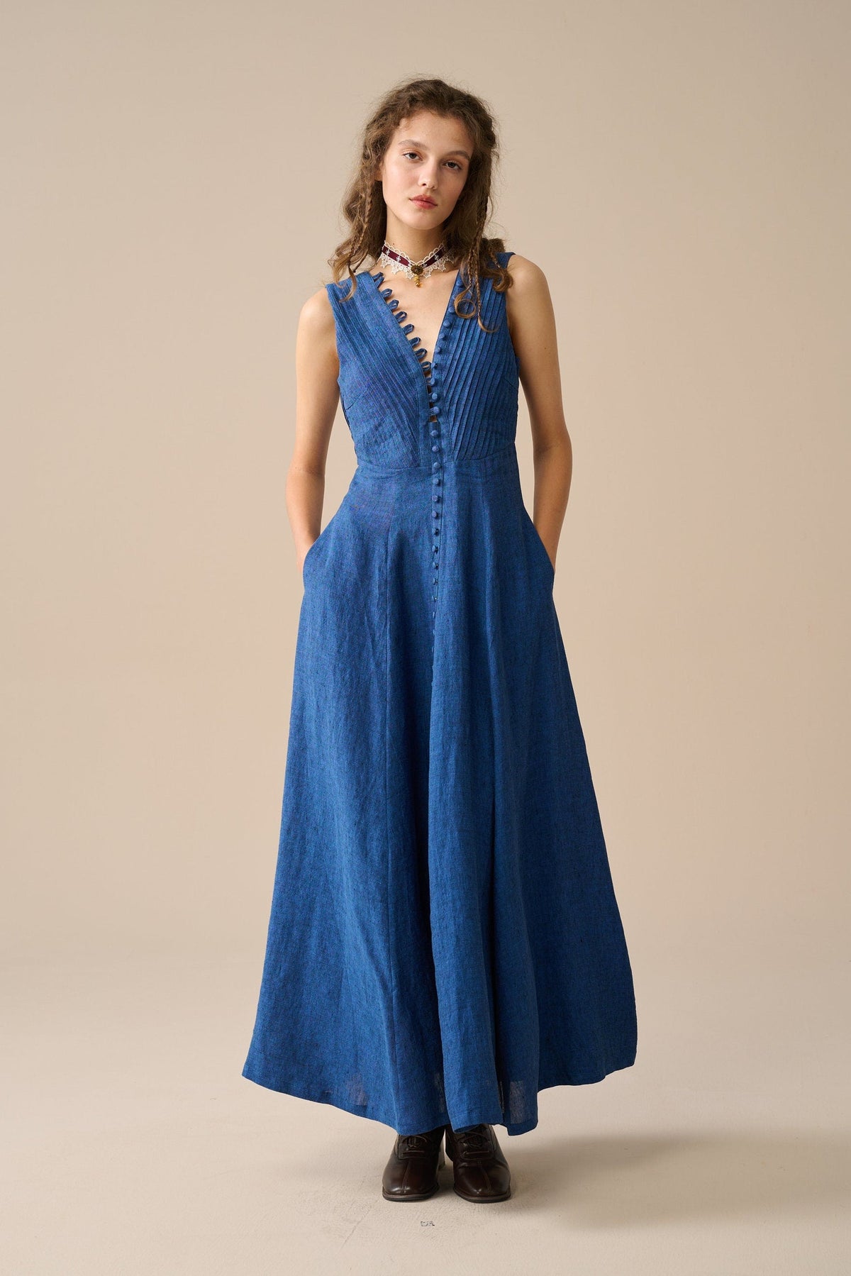 Rebecca 18 | Pleated Maxi Linen Dress