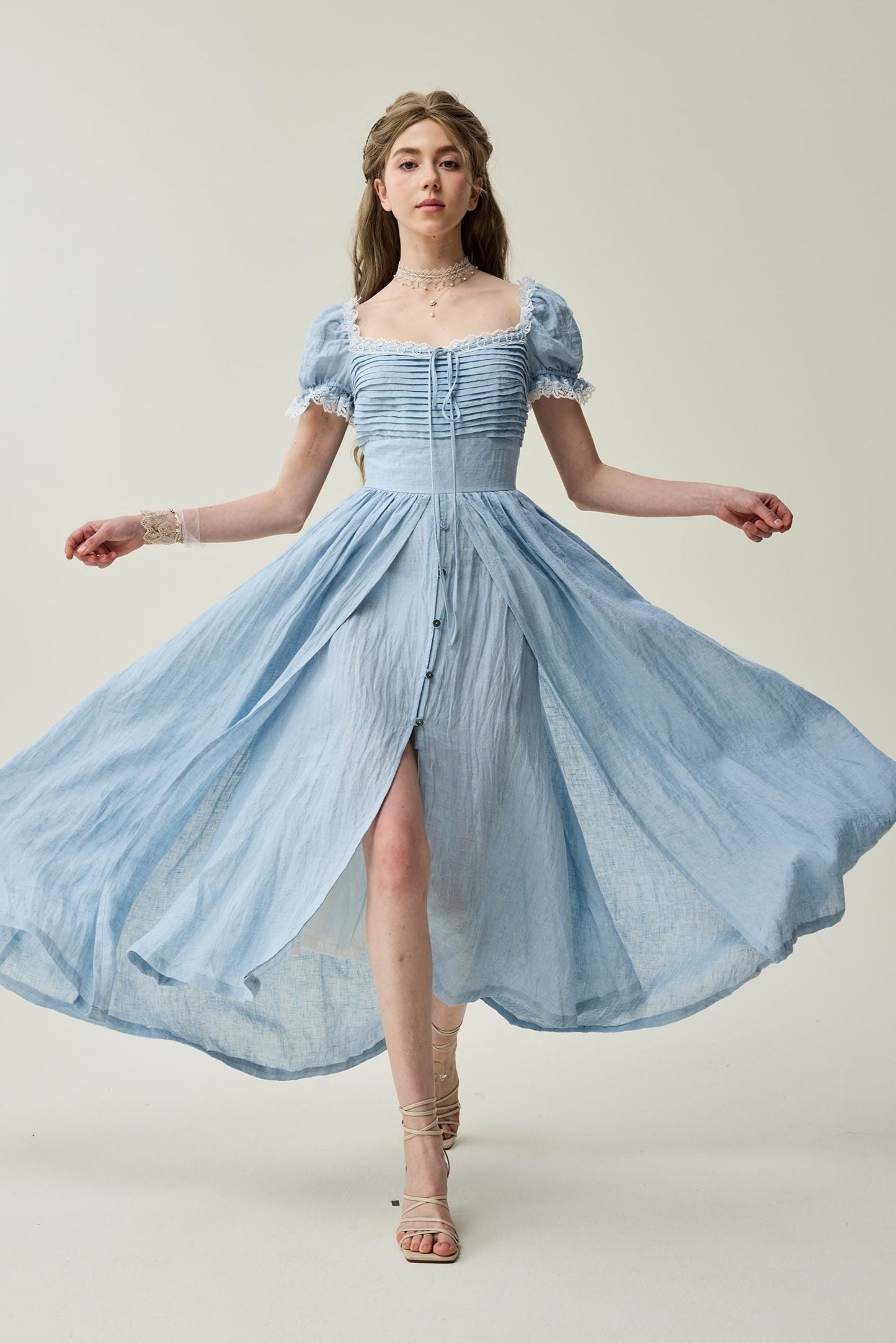 Monet Haze 26 | Fairy layered Linen Dress with pintucks