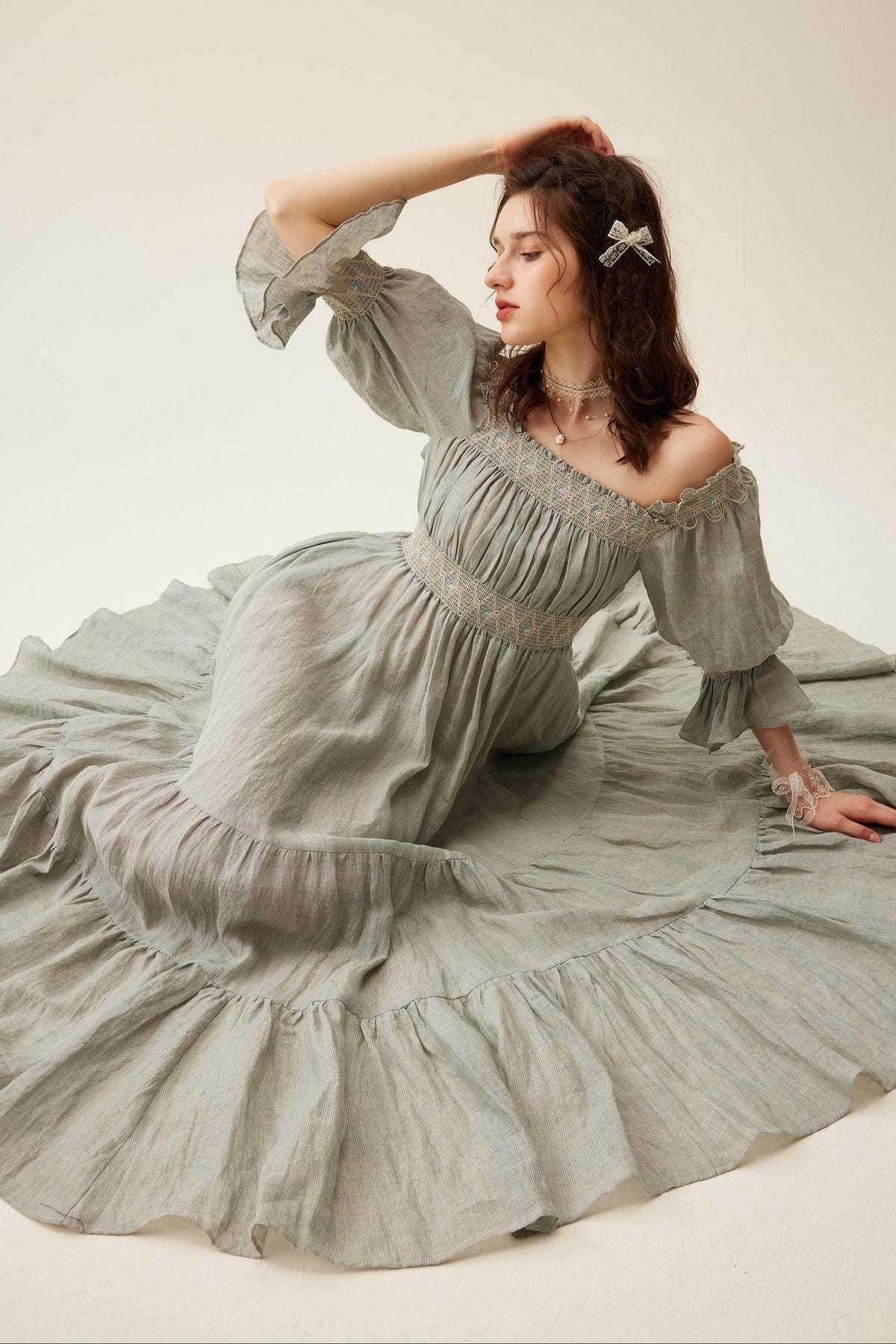 Cloud 21 | smocking embroidery linen dress
