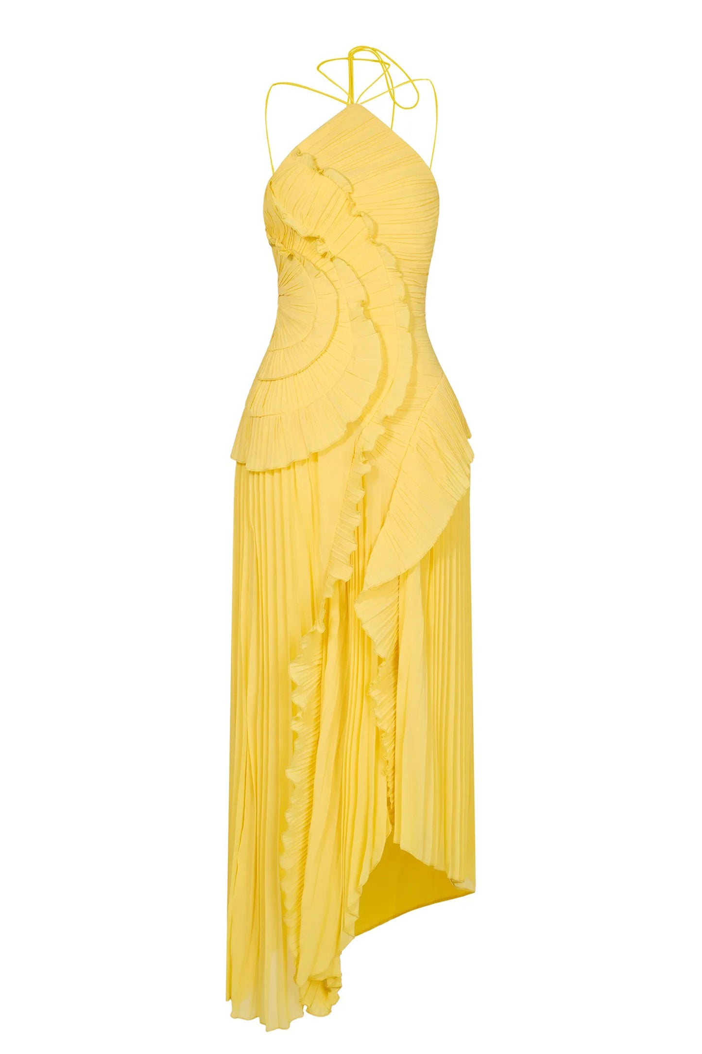 Nina Asymmetry Pleated Halterneck Midi Dress