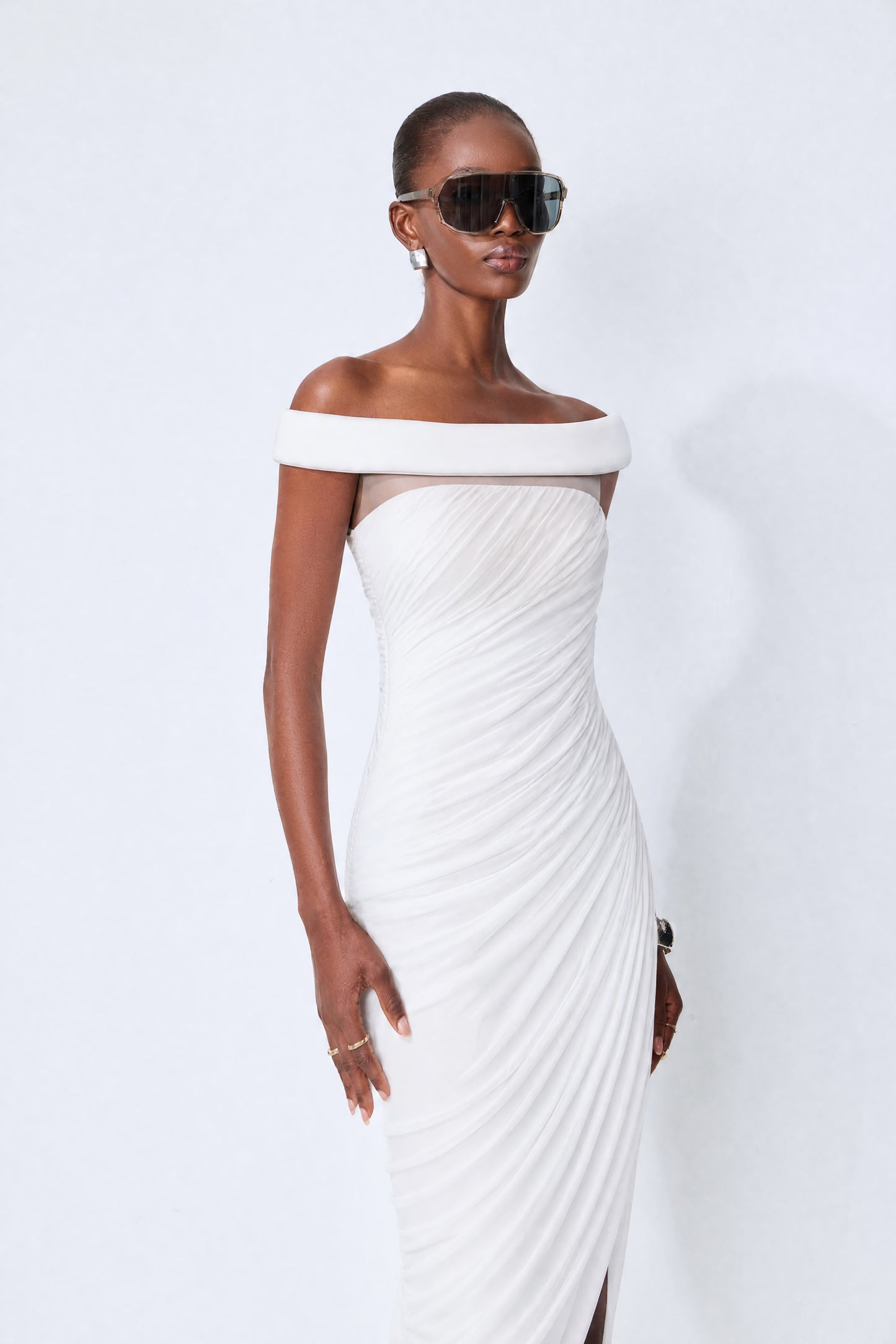 Monaco Mood White Off Shoulder Asymmetric Maxi Dress