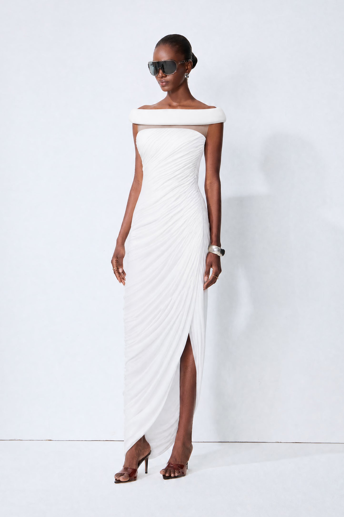 Monaco Mood White Off Shoulder Asymmetric Maxi Dress