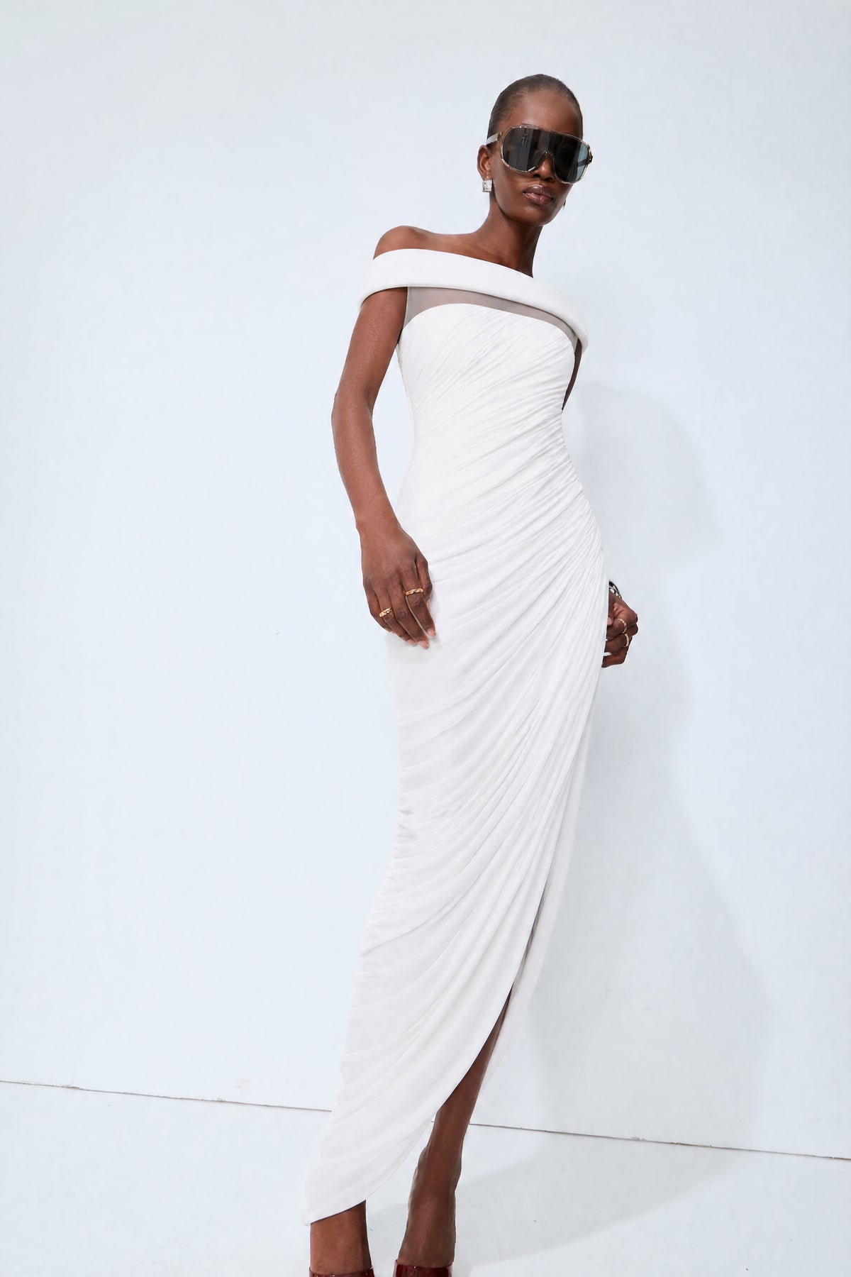 Monaco Mood White Off Shoulder Asymmetric Maxi Dress