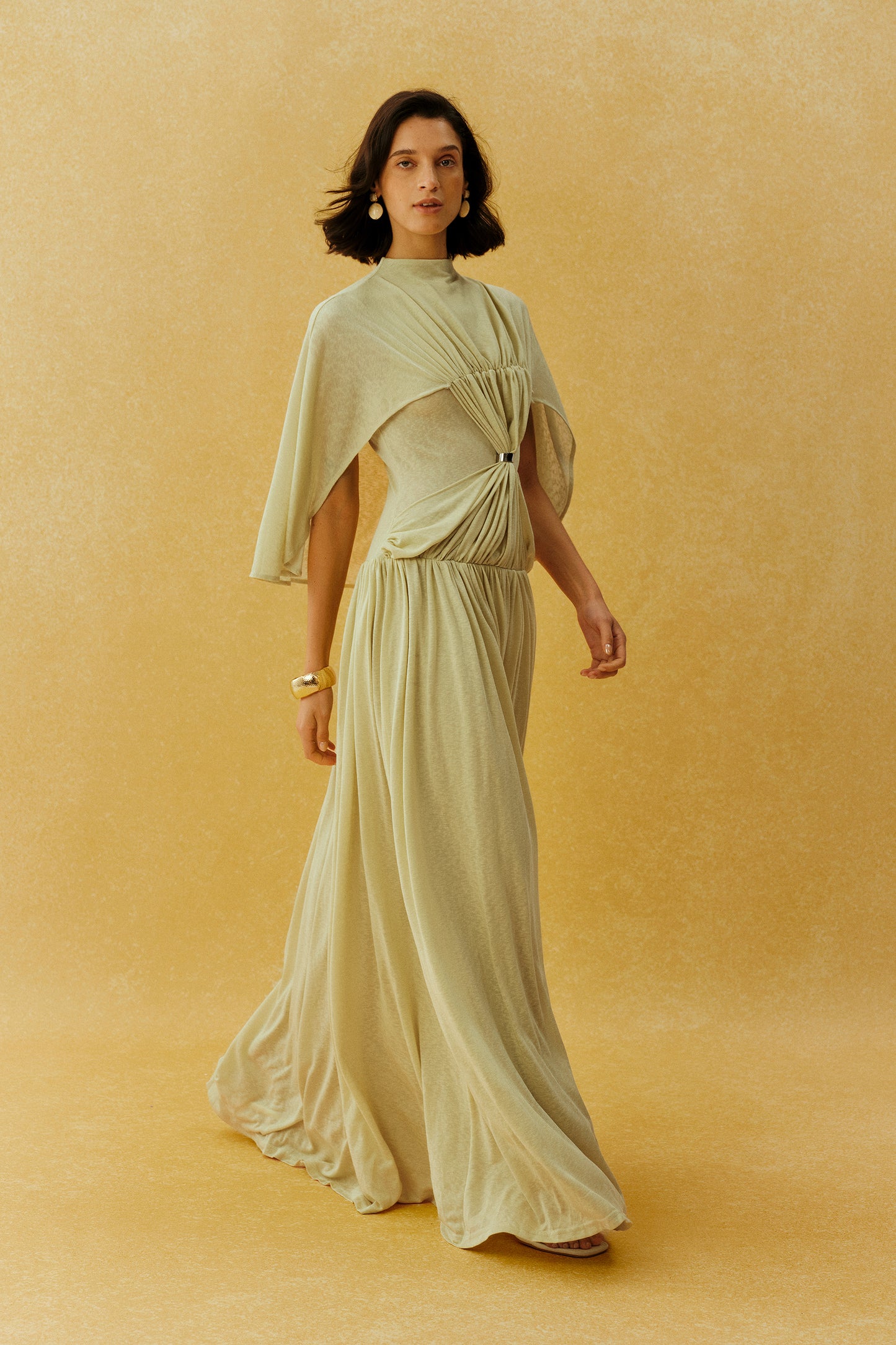 Enchanting Dream Green Cape Sleeve Knit Maxi Dress