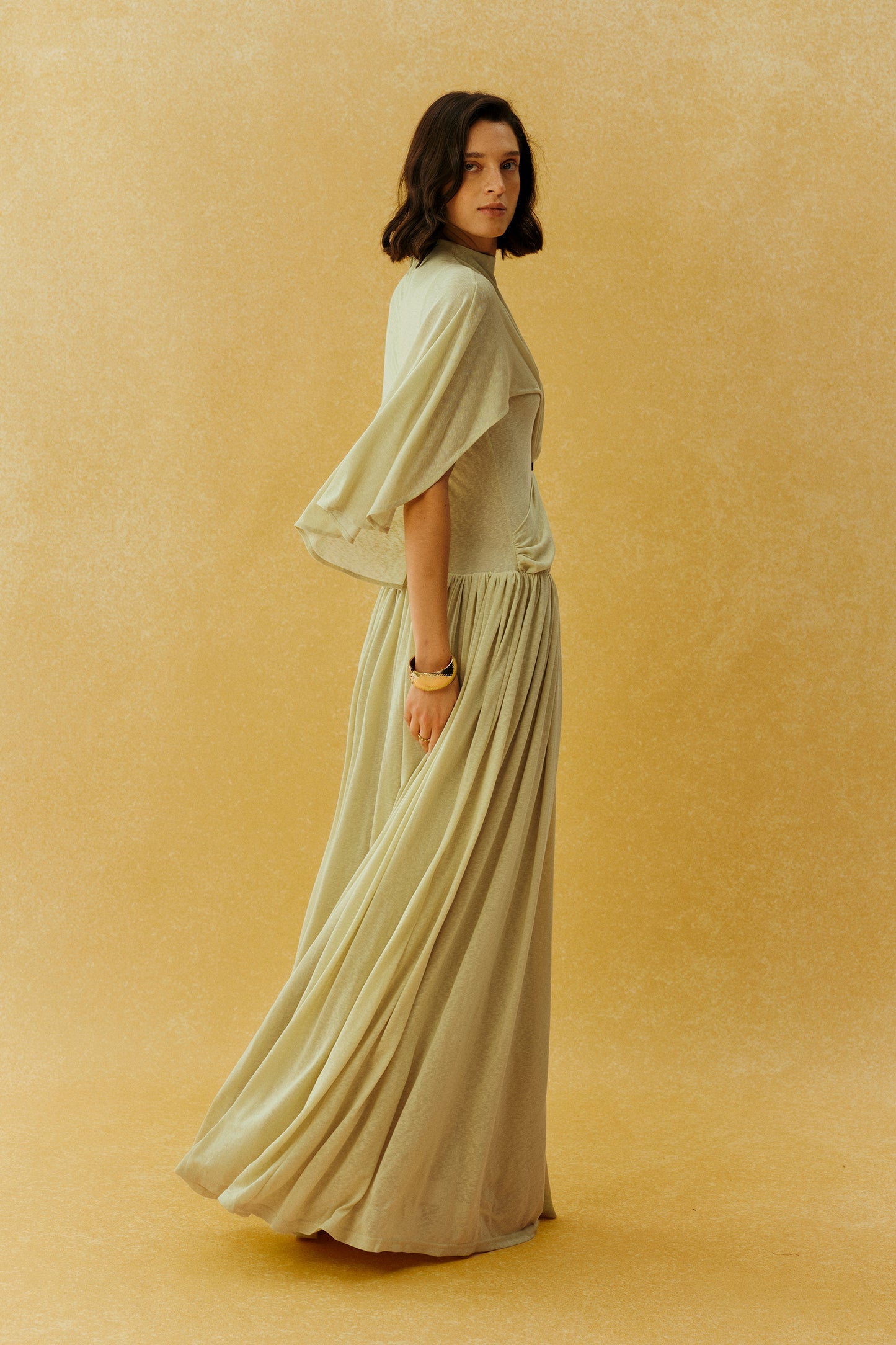 Enchanting Dream Green Cape Sleeve Knit Maxi Dress