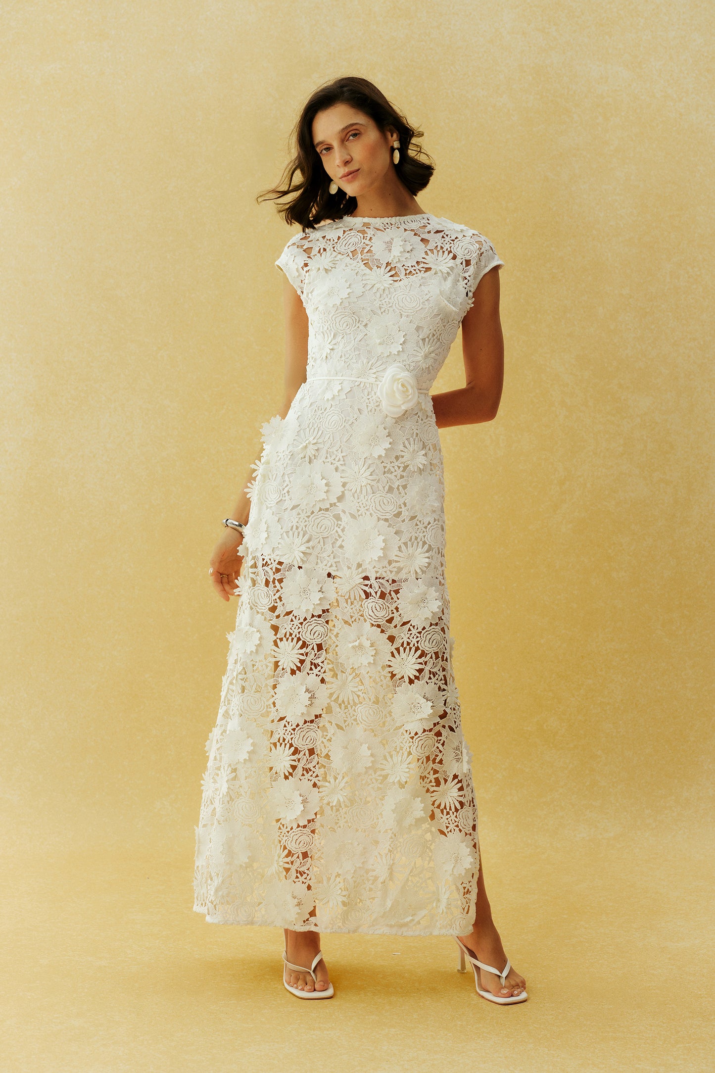 Before the First Kiss White Floral Lace Cap Sleeve Maxi Dress