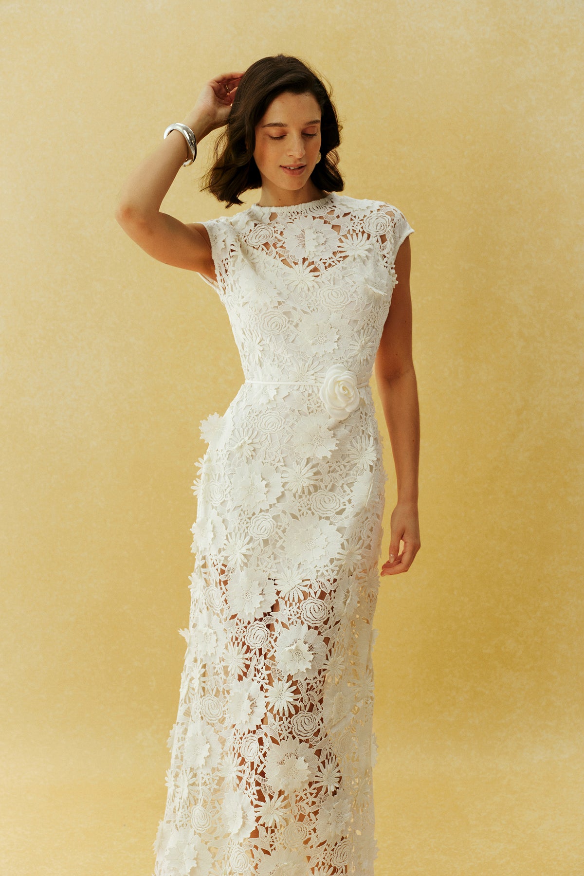 Before the First Kiss White Floral Lace Cap Sleeve Maxi Dress